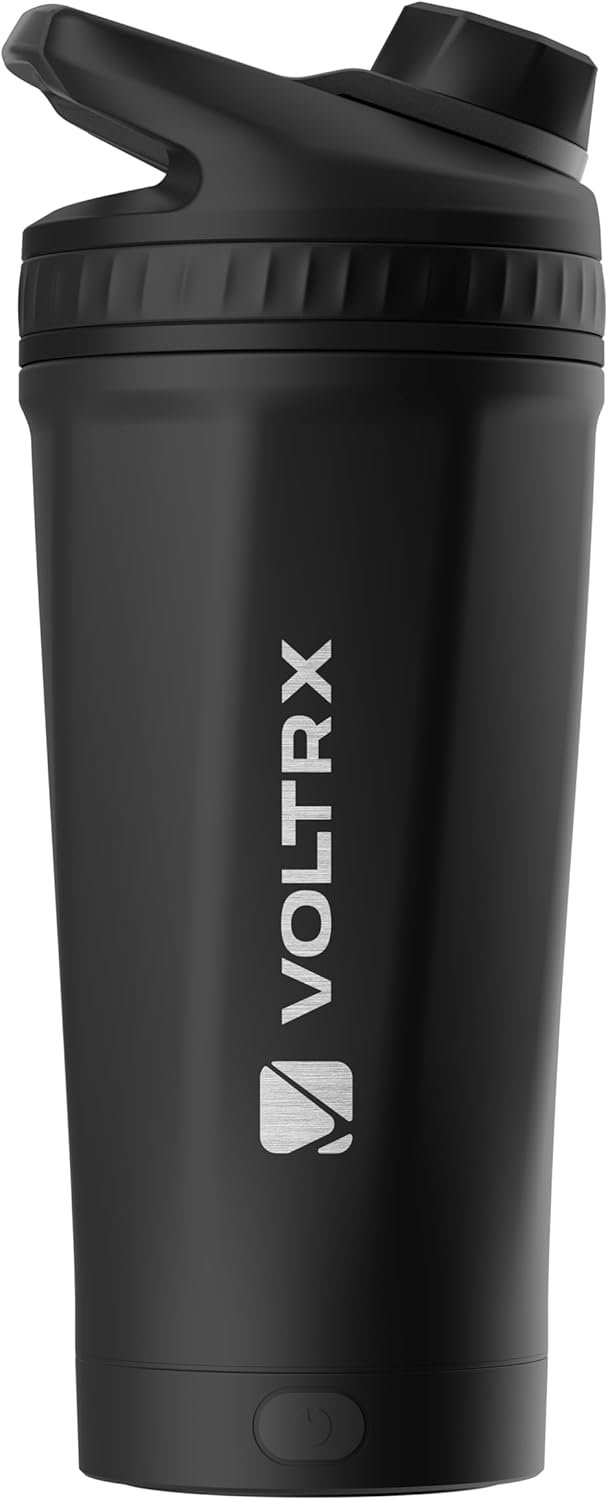 VOLTRX ChillMix Shaker Bottle Insulated Stainless Steel – USB C Rechargeable Electric Protein Shake Mixer, Shaker Cups for Protein Shakes and MealReplacement, Chrome Steel