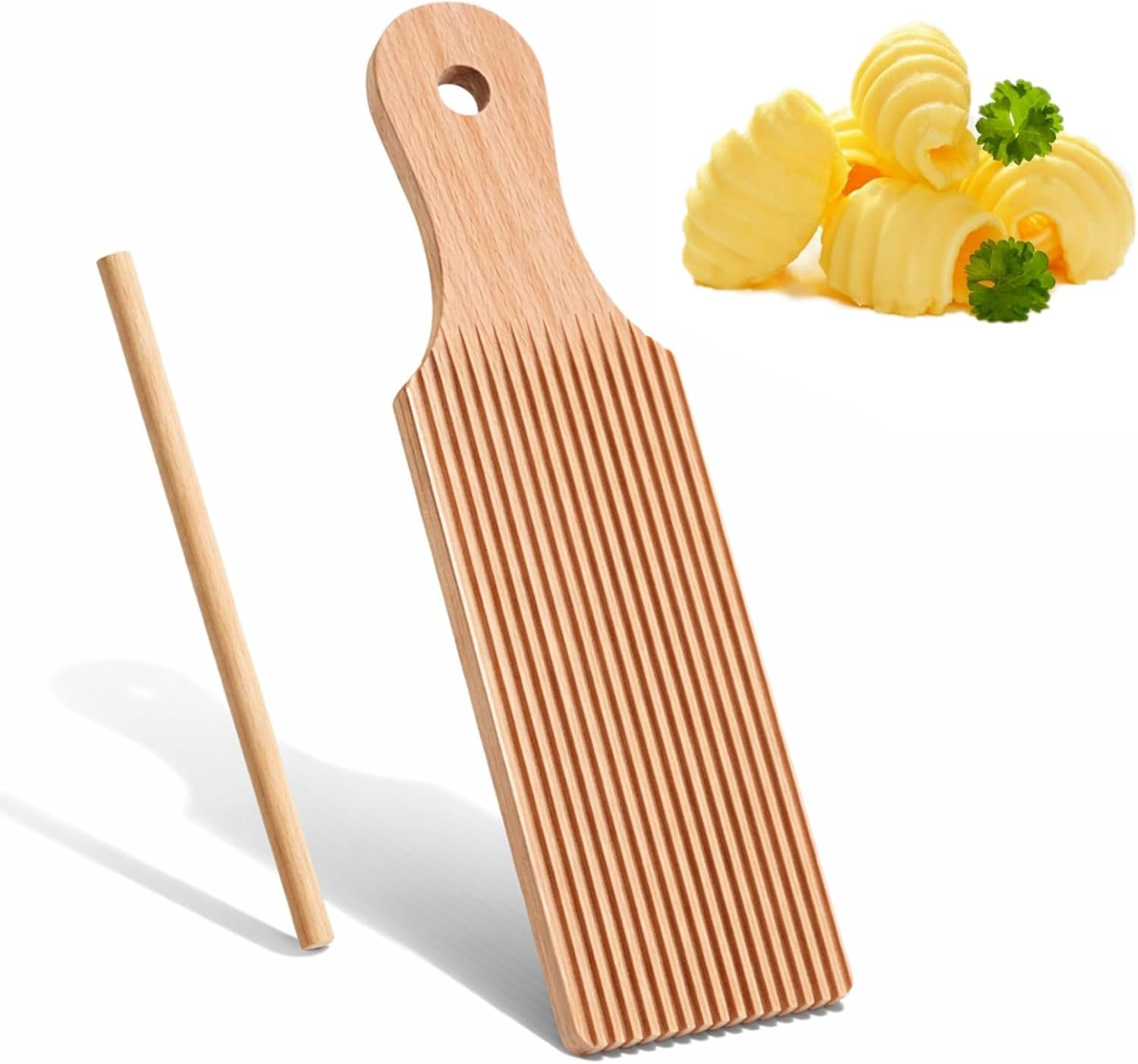 Gnocchi Boards and Ravioli Rolling Pin, Wood Pasta Roller Pin Ravioli Stamp Maker Homemade Pasta Making and Cutting Tools for Cooking Lovers Baking Easy to Use and Clean