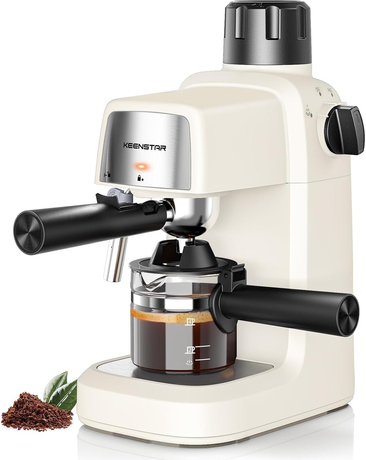 KEENSTAR 3.5Bar Espresso Machine with Milk Frother, 800W Compact Espresso and Cappuccino Maker, Preheating Function, 4-Cup Espresso Maker for Latte or Cappuccino Upgraded Version