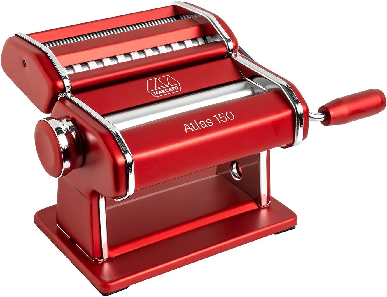 MARCATO Atlas 150 Machine, Made in Italy, Red, Includes Pasta Cutter, Hand Crank, and Instructions