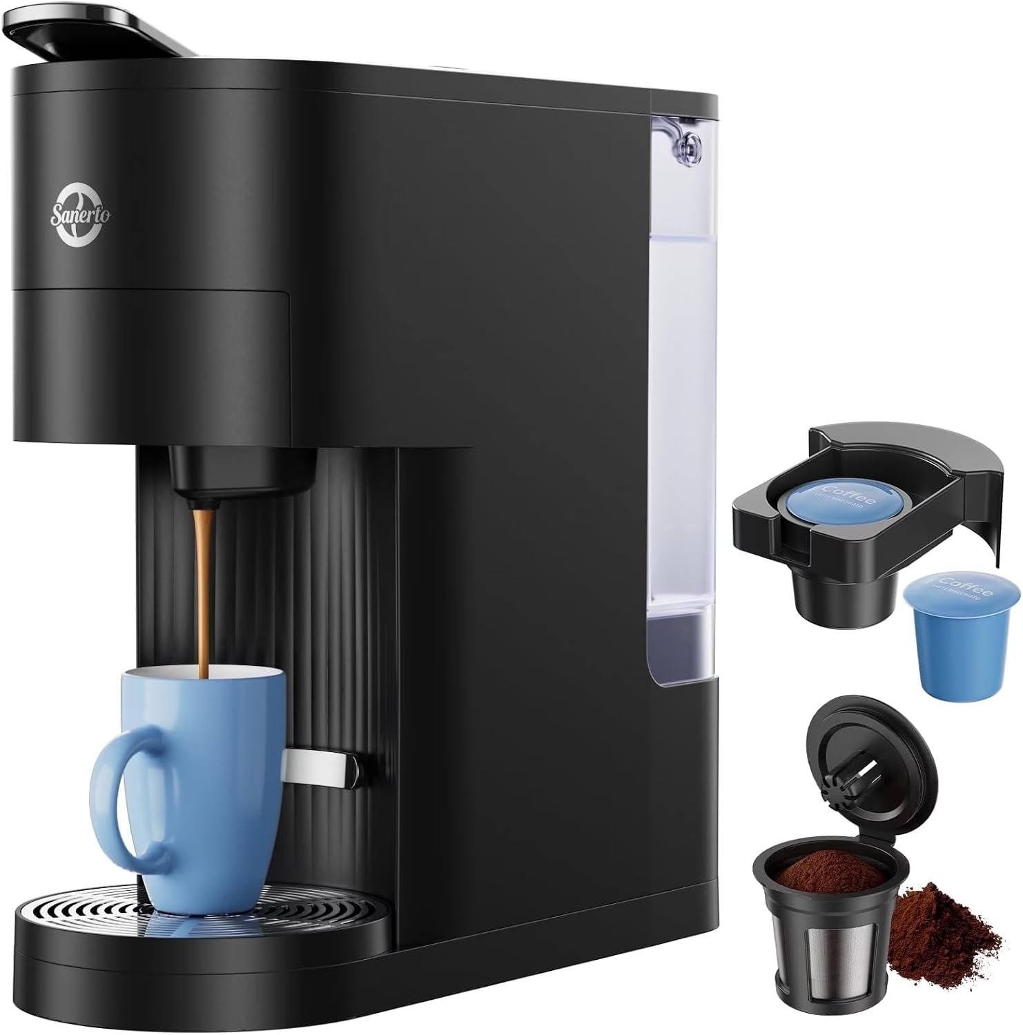 WUKHG Sanerto Single Serve Coffee Maker Compatible with K Cup Capsules & Grounds,6-12oz Cup Size,1000W 120V, Black