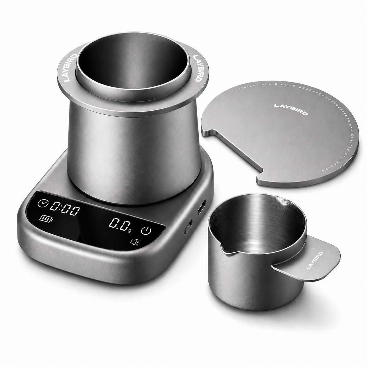 LAYBIRD MagAttach 3-in-1 Coffee Scale with Timer – Precision Espresso & Pour Over Scale with Flow Rate and Brew Ratio Display, Includes Magnetic Dosing Cup and Extension Platform Brewing Accessories