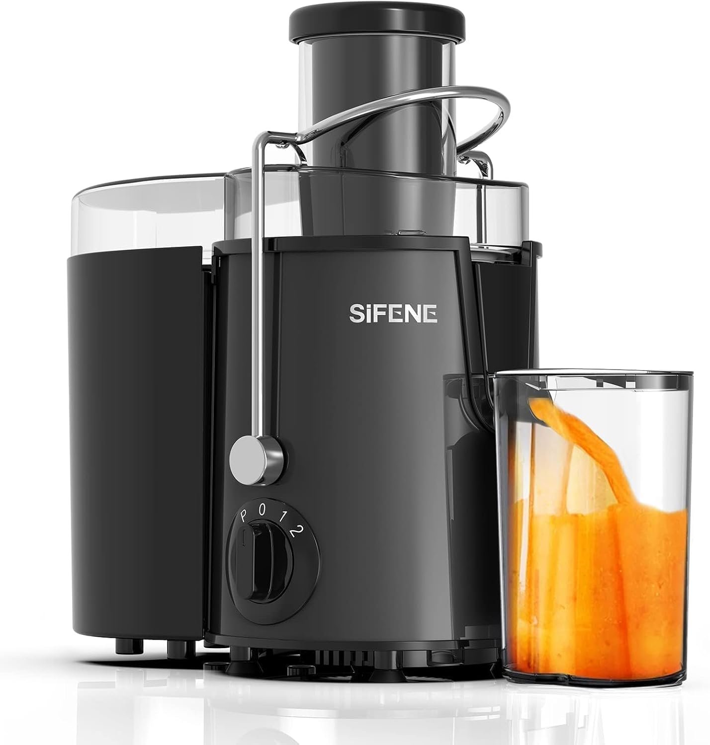 SIFENE Compact Centrifugal Juicer, 3″ Wide Chute, Peak Power 800W, Gray | 3-speed ingredient control, easy-clean removable parts, apples, carrots, celery and beet prep, BPA-free food-contact parts