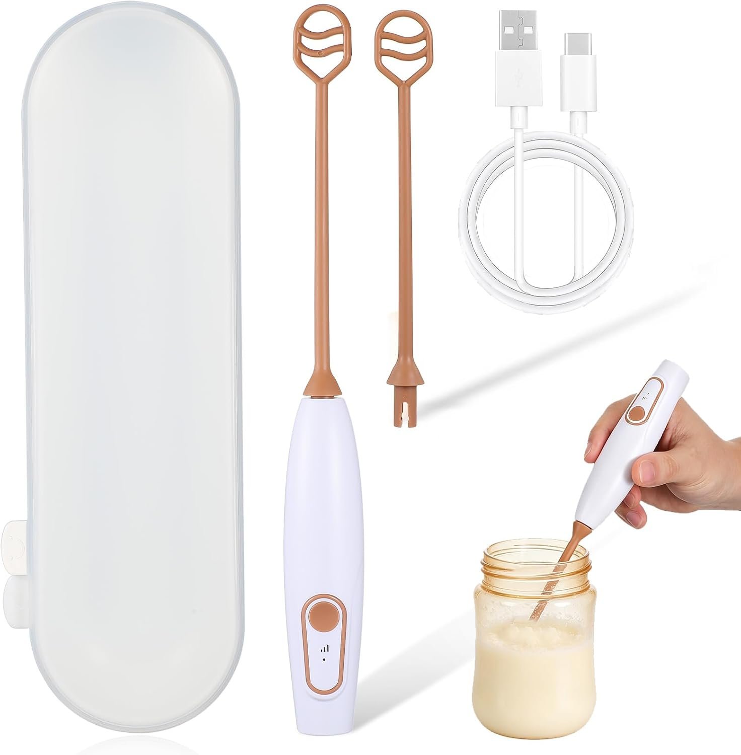 MAGICLULU Portable Rechargeable Baby Formula Mixer, Anti-Clump Low- Powder Stirrer with 2 Mixing Rods & Storage Case, Formula Blender for Baby Bottles, Coffee, Protein Shakes