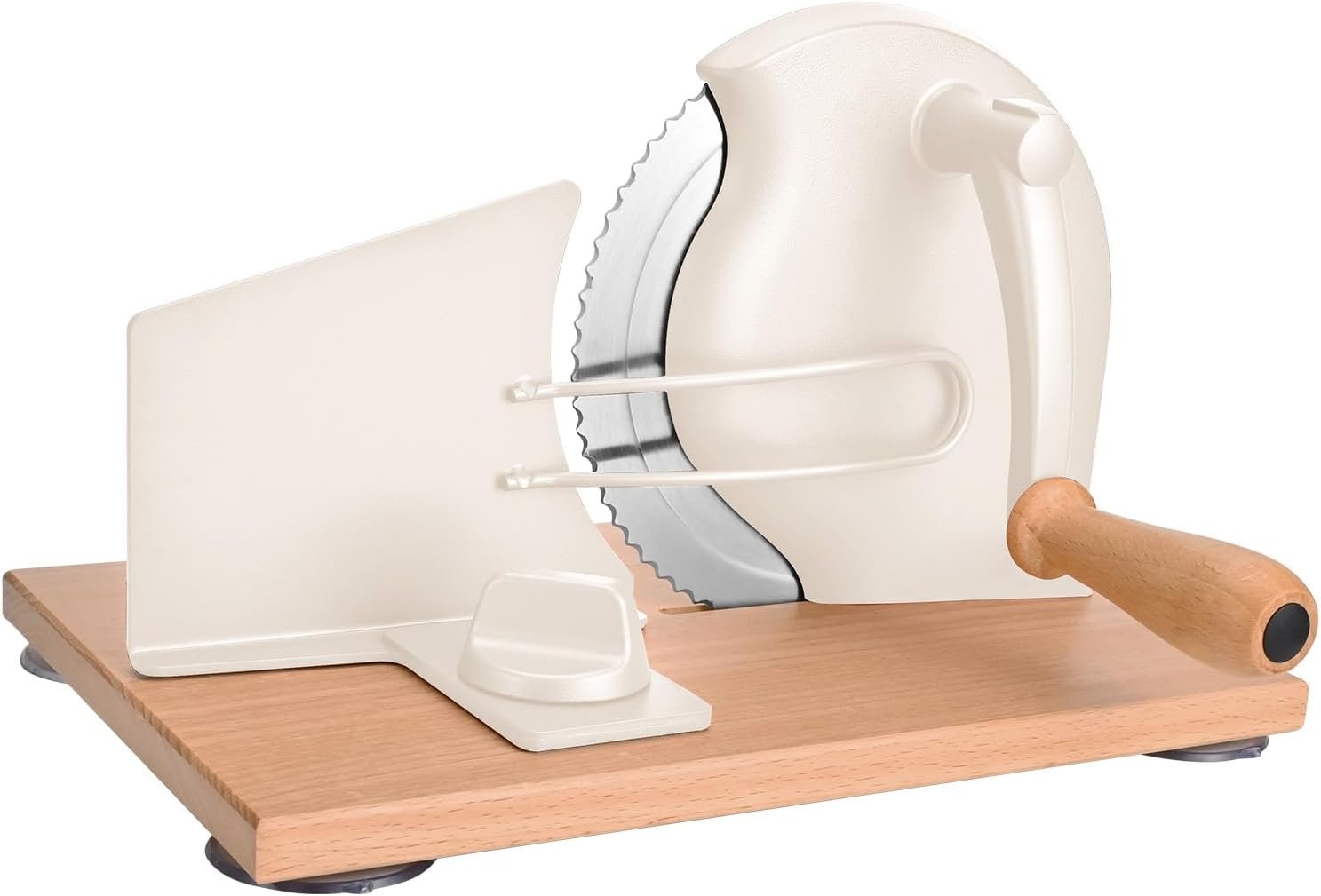 SOWKIPE Manual Bread Slicer with Hand Crank, Classic Home Bread Slicer for Homemade Sourdough, Rotary Slicer with Adjustable Thickness, Premium Stainless Steel & Powerful Suction Cups (White)