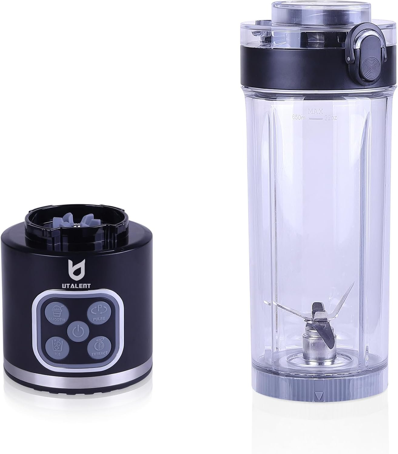 UTALENT Cordless Portable Blender, 25 oz removable Vessel, 700W Personal Blender, For-Smoothies, Ice Crush, 4 Programs, Leakproof-Lid & Sip Spout, USB-C Rechargeable, Dishwasher Safe Parts, Black