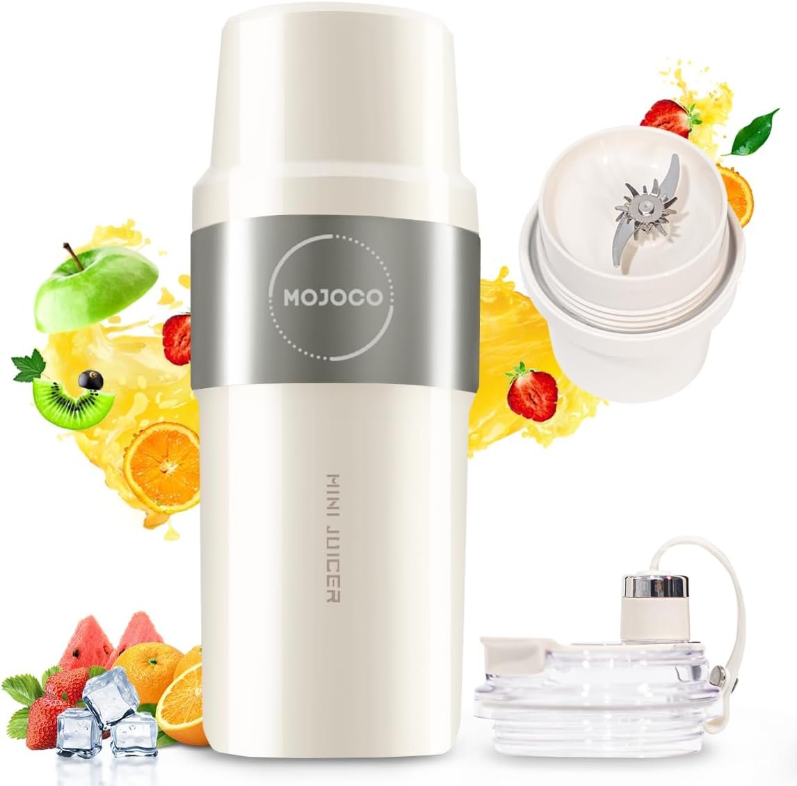 MOJOCO Personal Smoothie Blender – Vacuum Insulated Blender for Fruits and Vegetables – Rechargeable Portable Blenders with Stainless Steel Blade for Travel, Camping, Gym