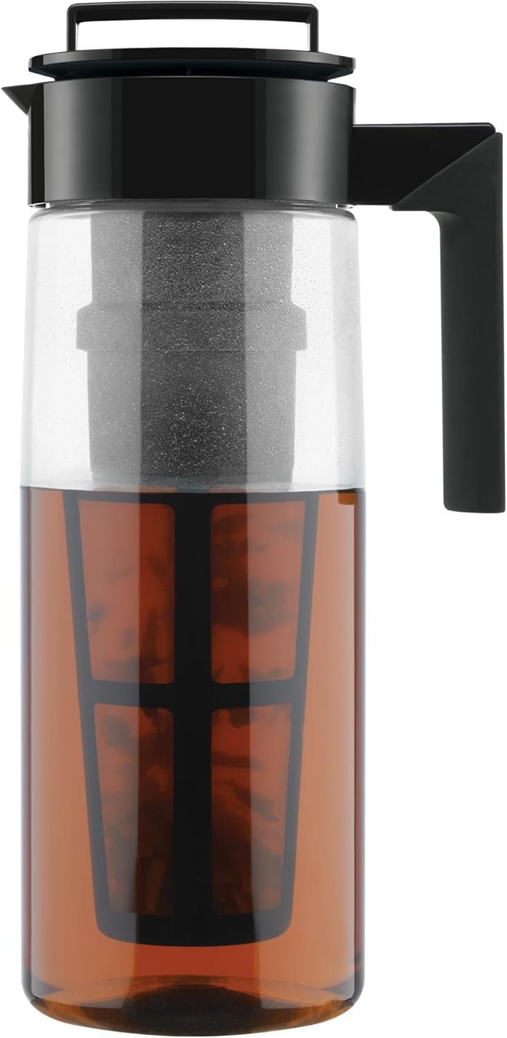 Takeya Flash Chill Iced Tea Maker – Versatile Tea Brewer for Loose/Bagged Tea – Patented Flash Chill Tech Hot/Cold Use BPA-Free Tritan Dishwasher Safe – Airtight Lid Made in USA – 2 Quart/Black