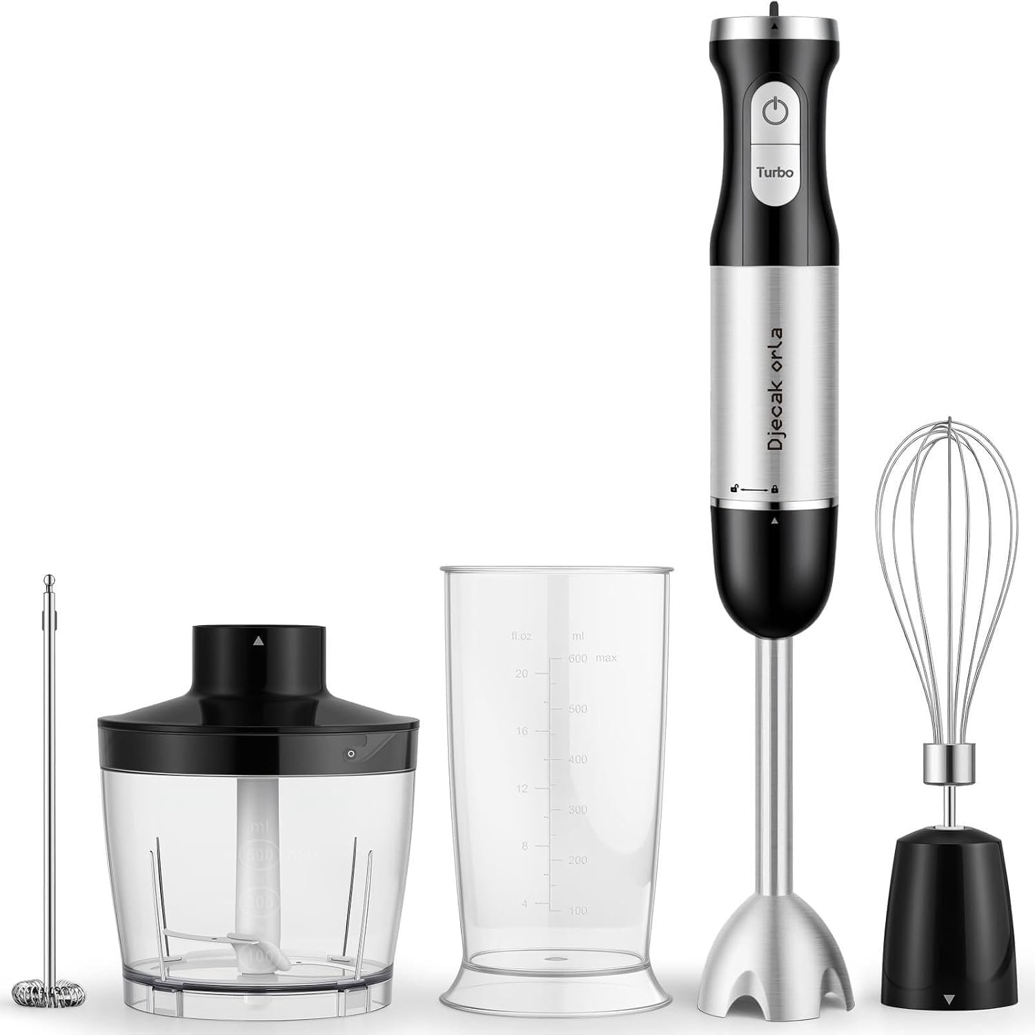 1100W 5-in-1 Immersion Blender Handheld, 30 Speed Stick Blender with Turbo, 15,500 RPM, Includes Whisk, Milk Frother, 500ml Chopper & 600ml Beaker Black