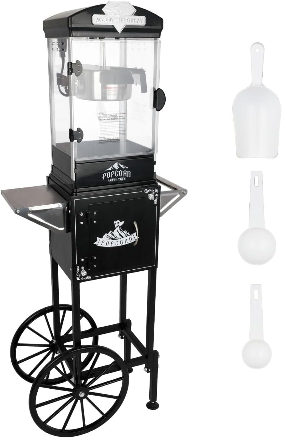 Popcorn Machine with Cart, 10 Oz Kettle Makes Up to 3.5 Gallons, Vintage Popcorn Maker with Storage Cabinet & Scoop, Movie Theater Style Popper for Party, Black