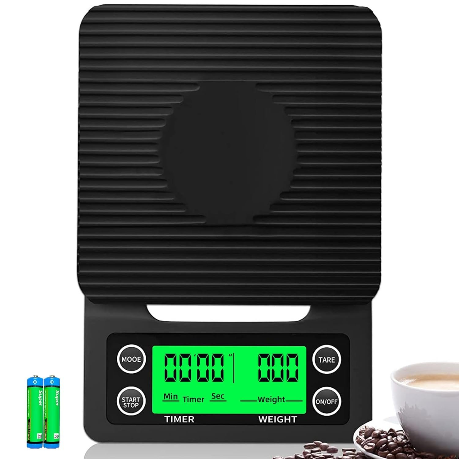 Coffee Scale with Timer – 0.1g Accurate, 3kg Drip Espresso Scale for Pour Over Coffee, Portable Digital Kitchen Food Scale with, LCD Displa, Non-Slip Mat (Including Batteries) – Black