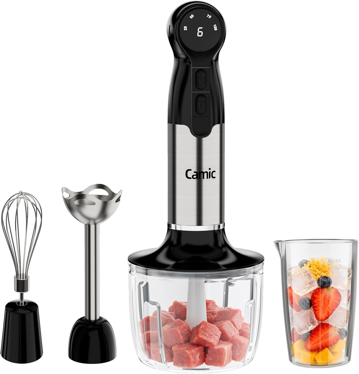 Cordless Immersion Blender Hand Blenders Set,Variable Speed 4 in 1 Stick Emulsifier with Chopper and Whisk for Soup, Baby Food and Smoothies (Black)