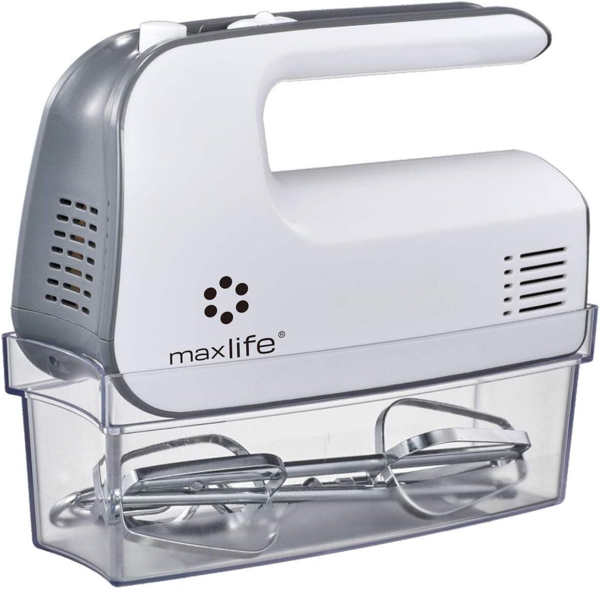 Max Life Electric Hand Mixer, 5 Speed, White | Snap-On Storage Case