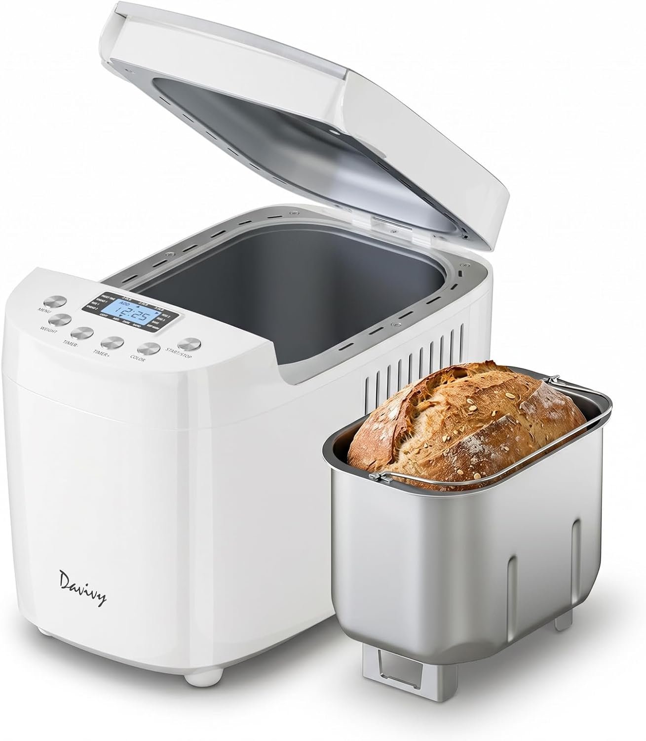 Davivy 3LB Large Capacity Bread Machine, 850W Powerful Automatic Bread Maker with 15 Programs, 3 Crust Colors & 1.5H 3LB Quick Bake, Nonstick Pan, 15H Delay Timer for Gluten Free Yogurt Dough