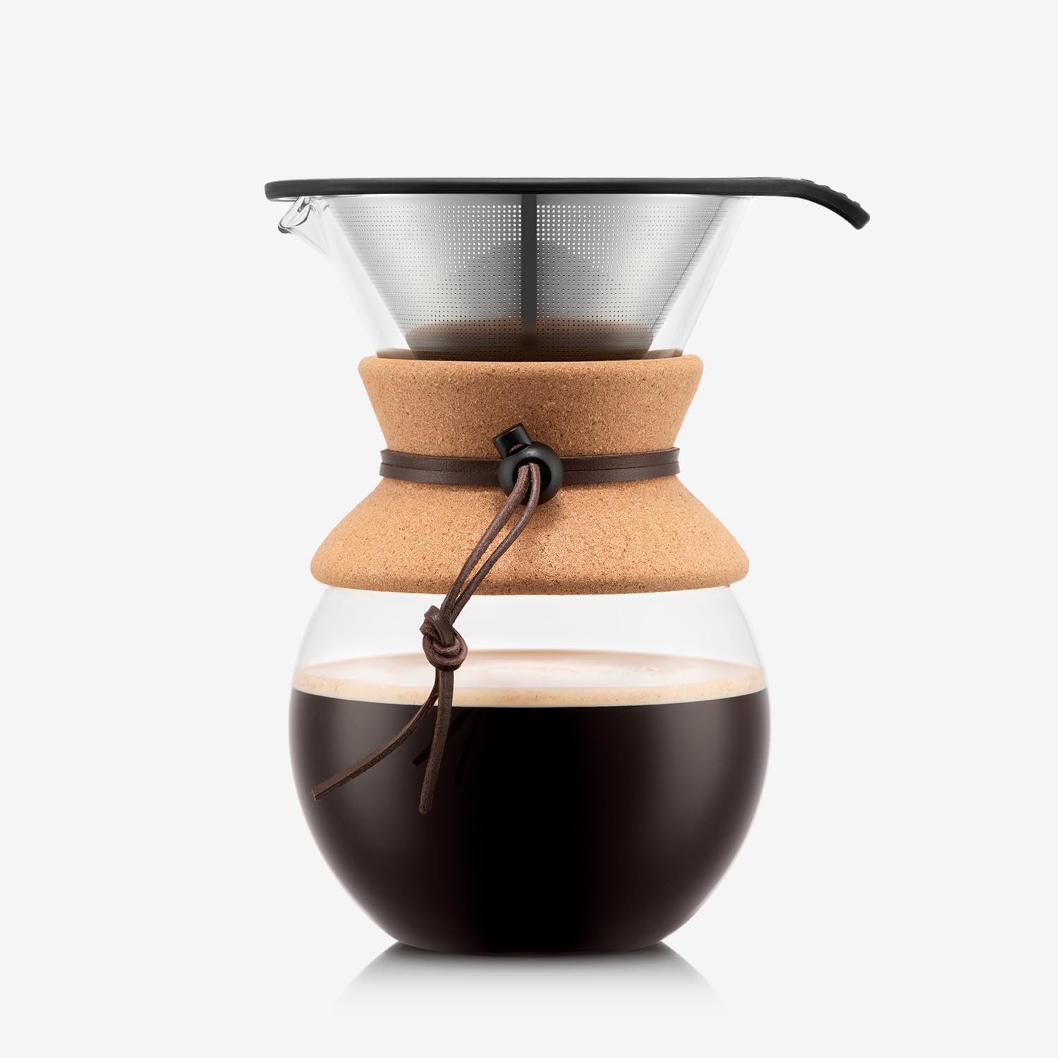Bodum 34oz Pour Over Coffee Maker, High-Heat Borosilicate Glass with Reusable Stainless Steel Filter and Cork Grip – Made in Portugal
