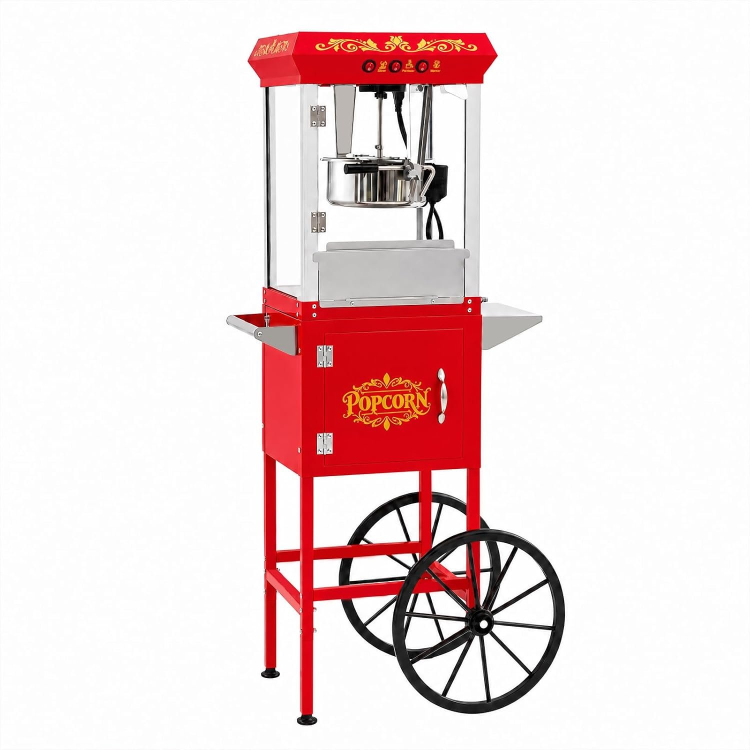 DEYGIA Commercial Popcorn Machine, 10 Oz Kettle, 800W Popcorn Machine Cart for 60 Cups per Batch, Vintage-Style Popper on Wheels Popcorn Machines, Movie Theater Popcorn Popper, 1 Scoop 2 Cup