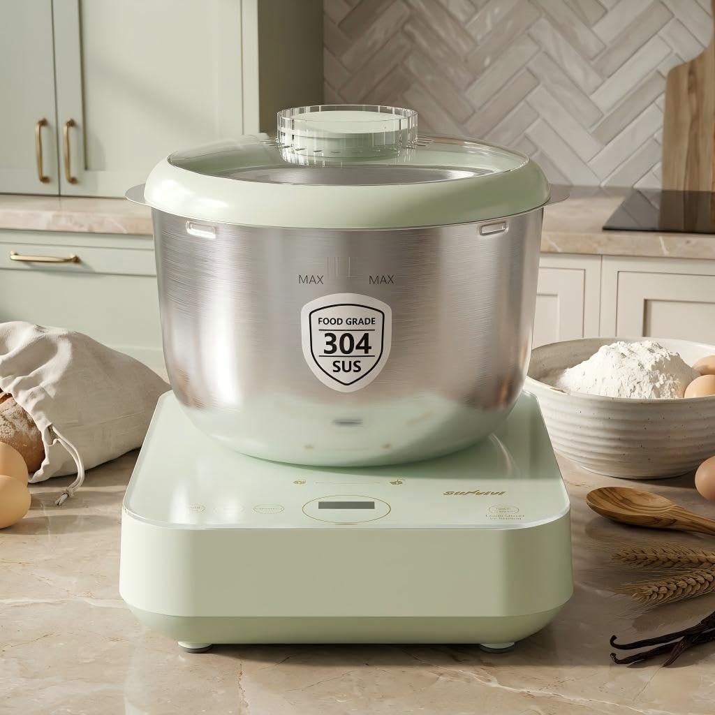 Sunvivi Electric Dough Maker with Weighing Function, 5.2QT Dough Mixer with Ferment Function, Household Bread Maker Flour Kneading Machine with Stainless Steel Bowl, Face-up Touch Panel