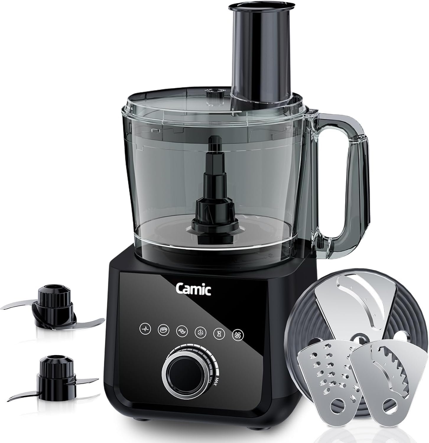 Camic Food Processor, 600W, Shredding and Slicing, French Fries Cutter, Kneading, Meat and Vegetable Chopping, Ice Crushing, 6 Presets, Easy to Operate and Clean for Home Use (Standard Version)