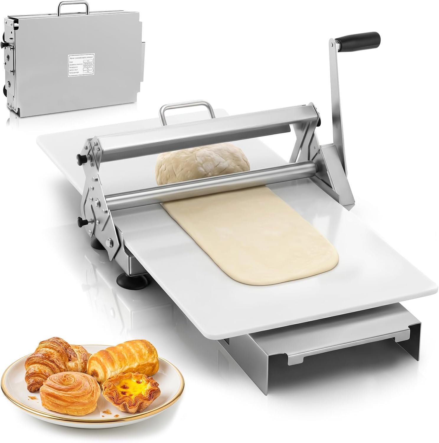 Folding Dough Sheeter,0.5-25mm Adjustable Thickness Manual Dough Roller Machine with 35.4″x15.7″ Food-Grade Panel,Stainless Steel Puff Pastry Roller for Croissant Pizza Fondant, Home & Commercial Use