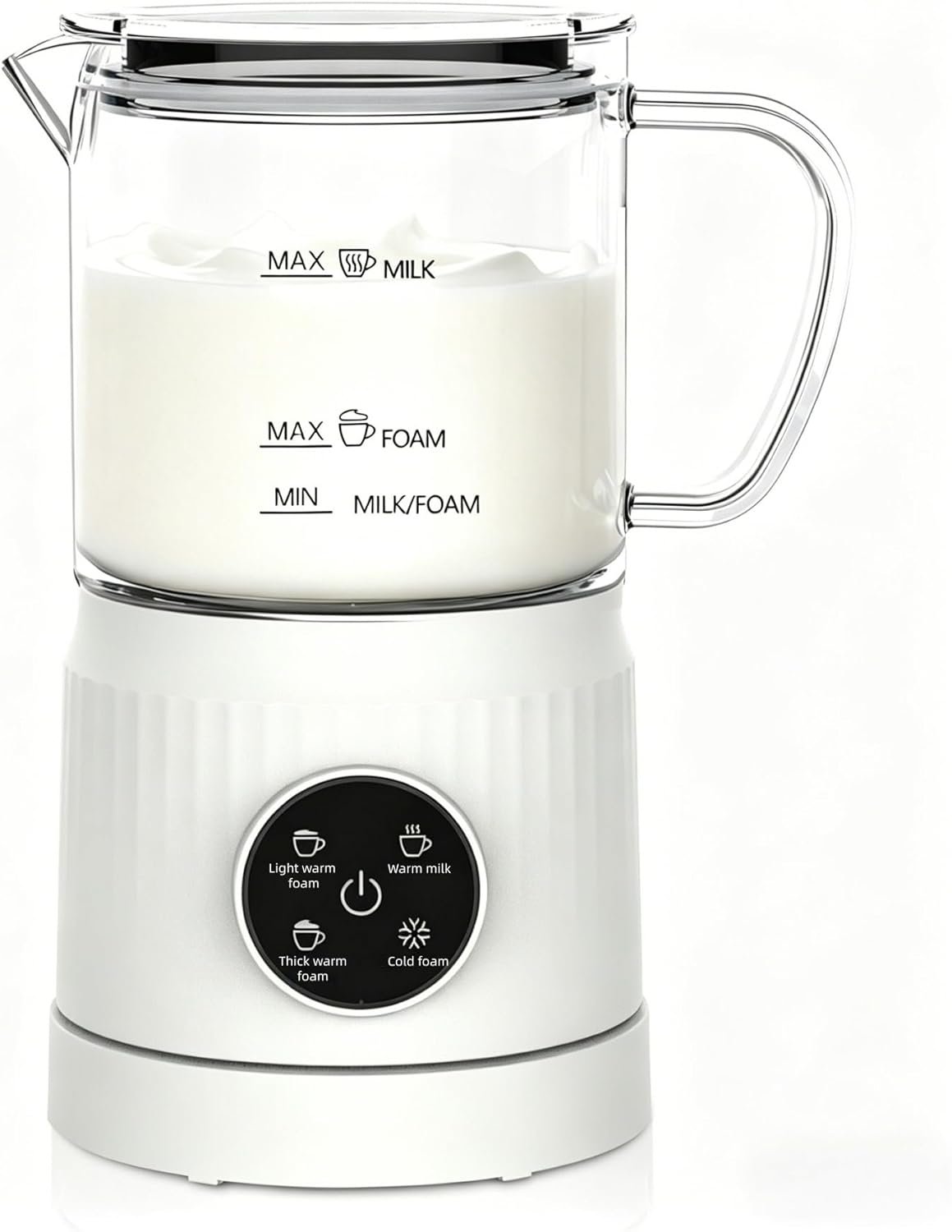 Casimhu 4-in-1 Milk Frother, Electric Milk Frother and Steamer with LED Touch Screen, Ceramic Lining Bottom, Milk Warmer 13.52oz for Lattes, Cappuccinos, and Macchiatos at Home, White