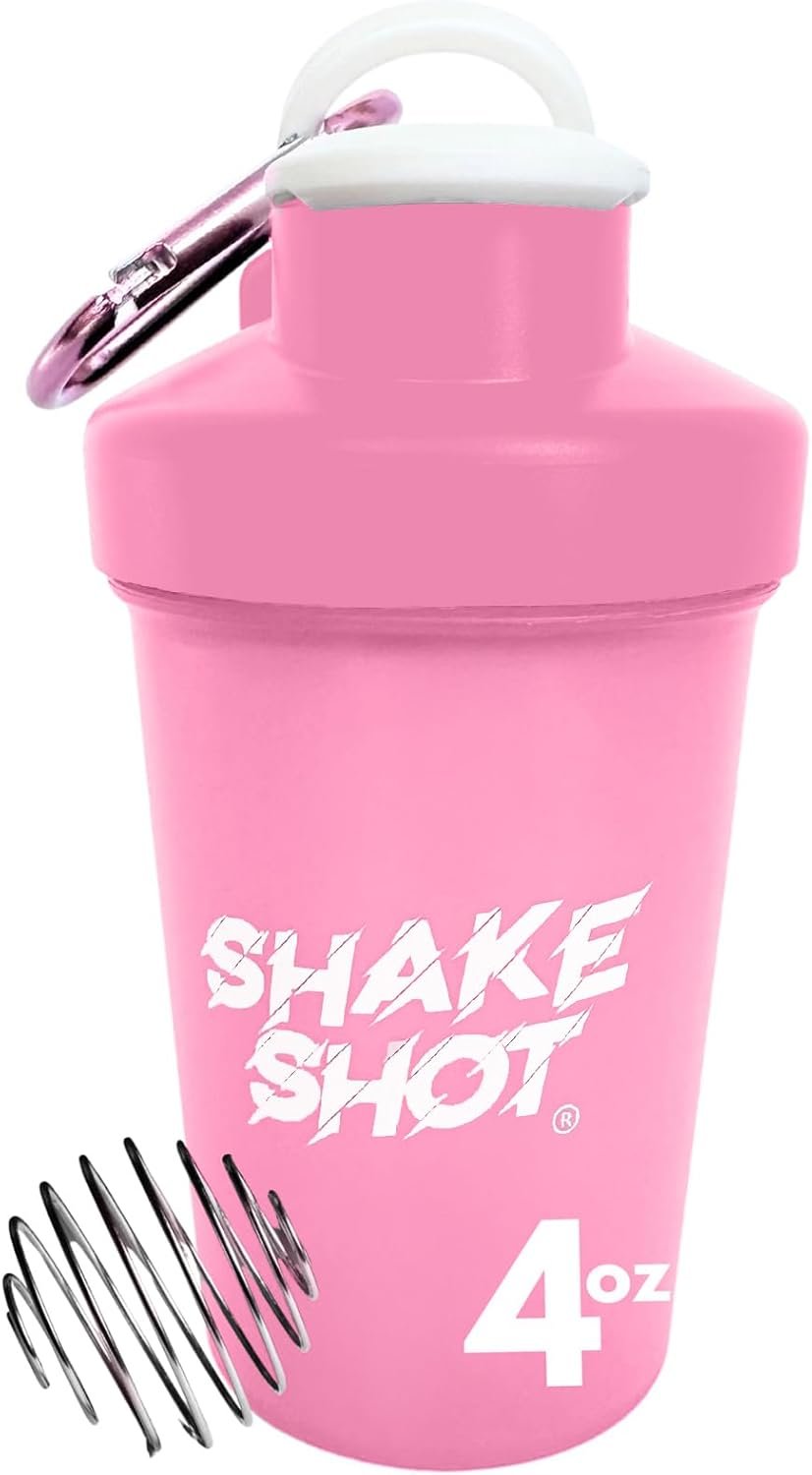 Pink 4oz Mini Shaker Bottle for Pre Workout & Creatine Powder | Pre Workout, Creatine Powder, Clip and Shaker Ball Included