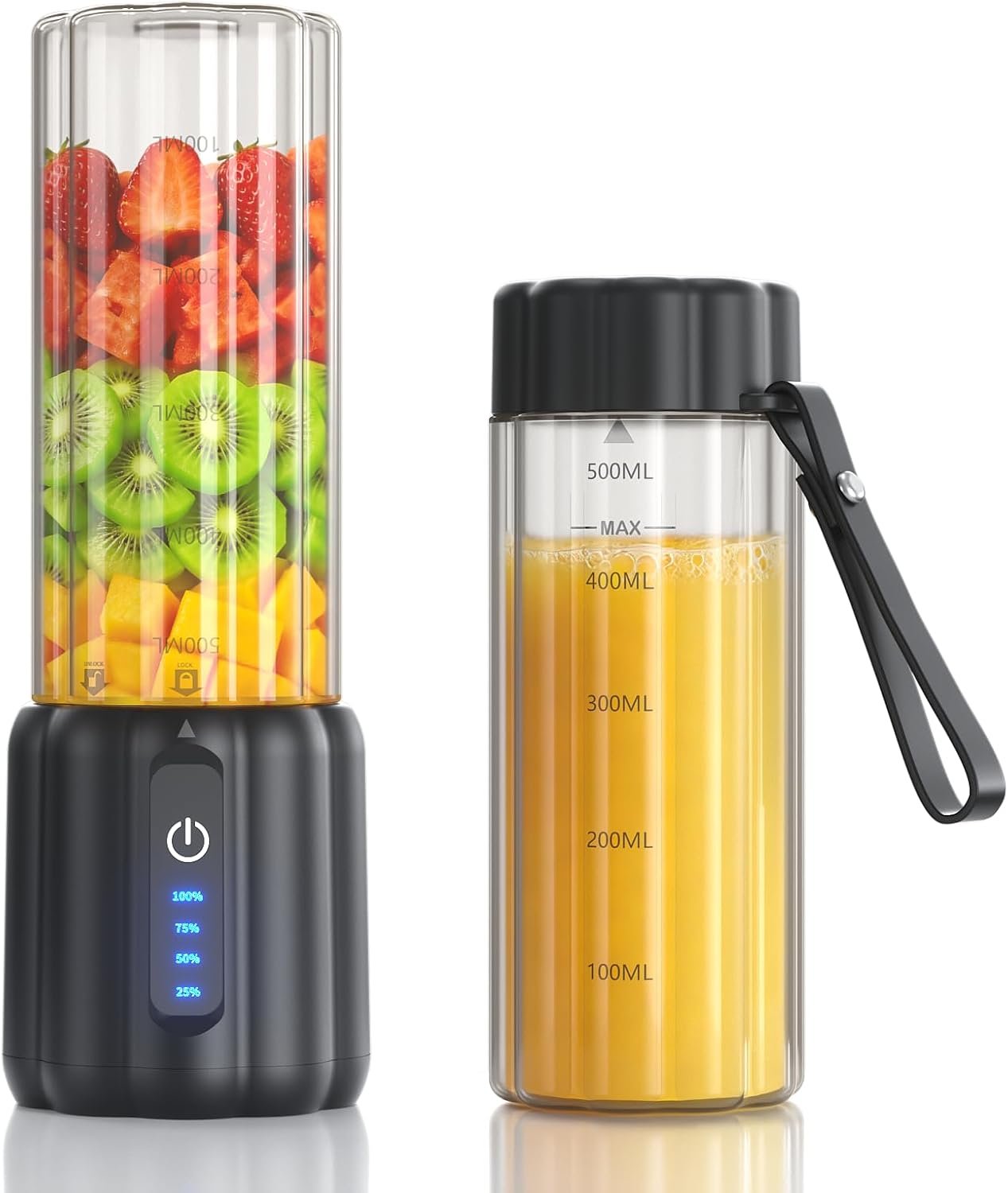 Portable Blender, USB C cordless smoothie Blender with LED Display | 17 Oz Small Smoothie & Shake Maker, 6 Blades, Rechargeable Personal Blender, Travel Lid, for Home, Office, Gym, Black