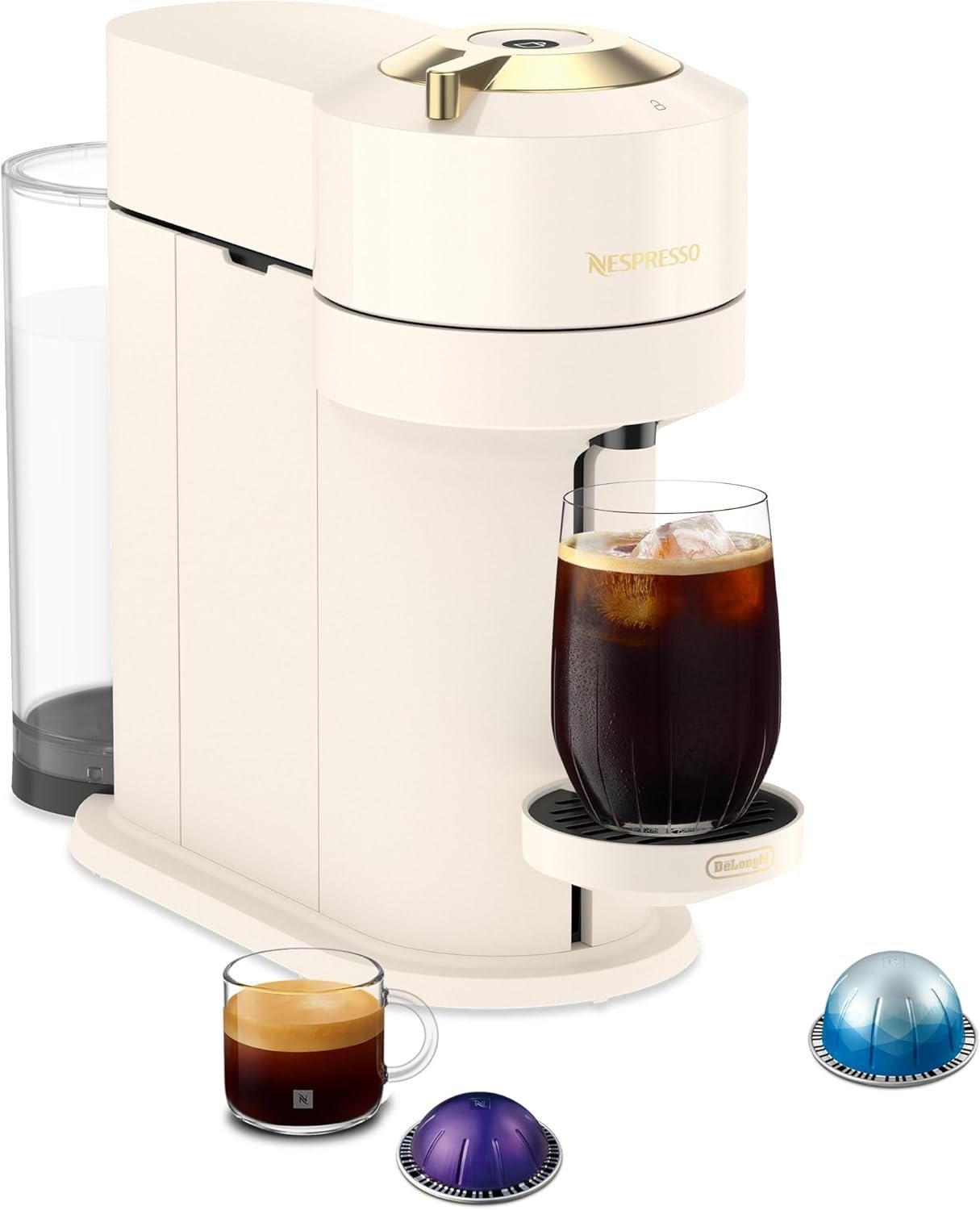 Nespresso Vertuo Next Coffee and Espresso Maker by De’Longhi, Creamy White and Gold