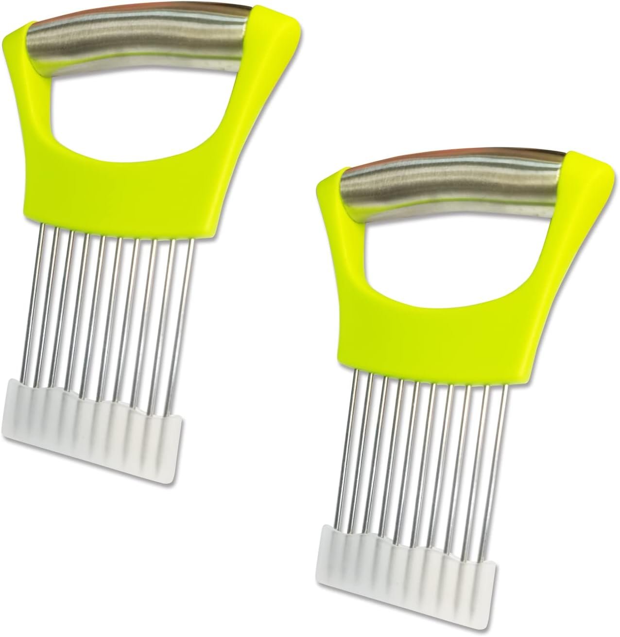 Onion Holder for Slicing – Multi-Purpose Kitchen Tool for Safe and Efficient Slicing of Onions, Tomatoes, Potatoes, Apples, and More | Stainless Steel Vegetable Cutter & Meat Tenderizer 2 PCS