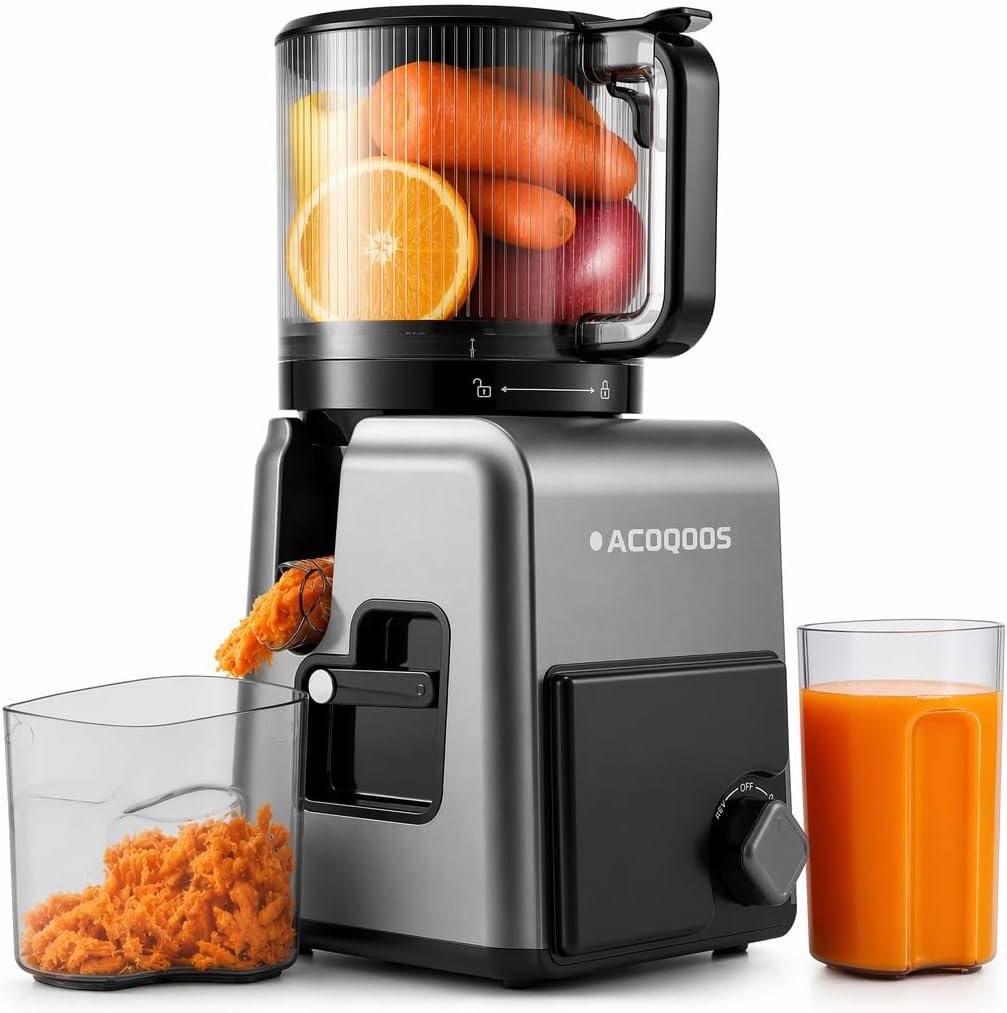 3-in-1 Cold Press Juicer Machines, 6.5″ Mega Chute for Whole Fruit, Slow Masticating Juicer with Sorbet & Nut Milk Maker, BPA Free, 100 OZ Hopper, Easy Clean, Oxide Gray