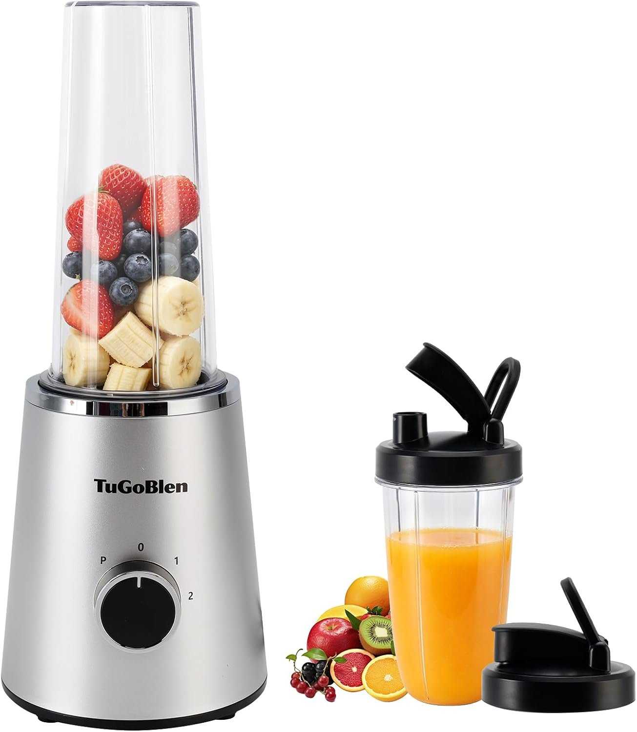 TuGoBlend Mini Blender with 2 Portable Cups (20oz + 13.5oz), 4-Blade Stainless Steel Blade Base, Personal Blender for Smoothies, Shakes, Juices, BPA-Free for Home, Office, Gym & Travel