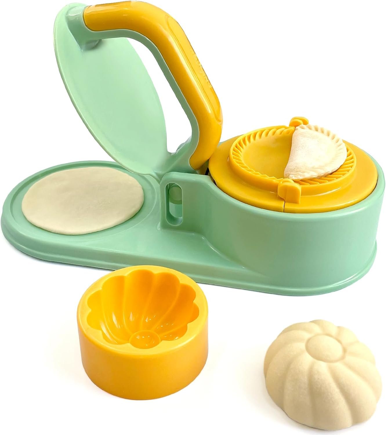 3 in 1 Dumpling Maker Machine, Dough Presser Dumpling Press Wrapper, Home DIY Bao Bun Empanada Mold Making Tool (green)