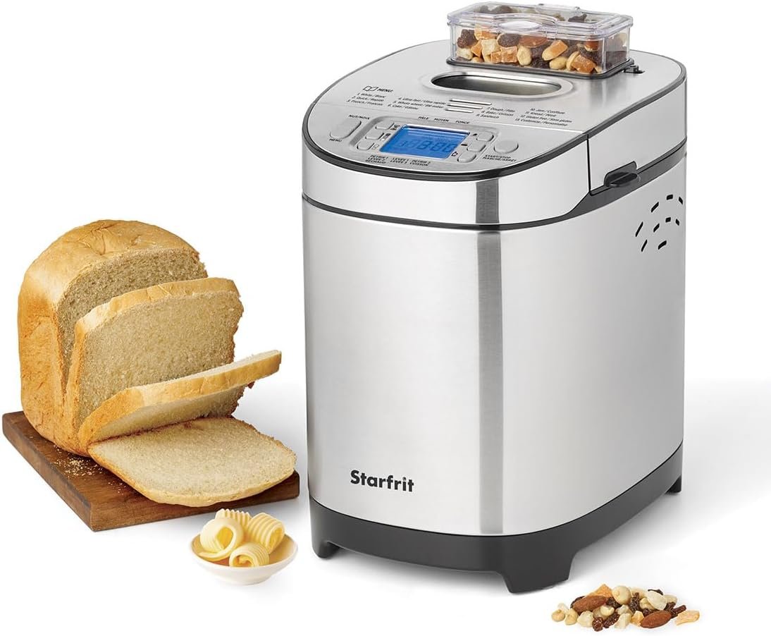 Starfrit Electric Bread Maker – 2lb Loafs – Non-Stick Removable Pan – Automatic Nut Dispenser – 13 Preset Programs – 550W