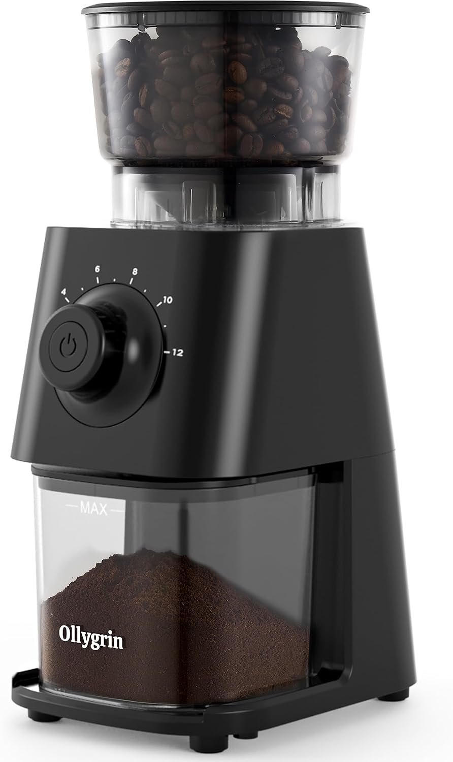 Ollygrin Conical Burr Coffee Grinder Electric, Coffee Grinder with 30 Grind Settings,Compact Burr Mill Grinder for Home Use, 2-12 Cups, Black