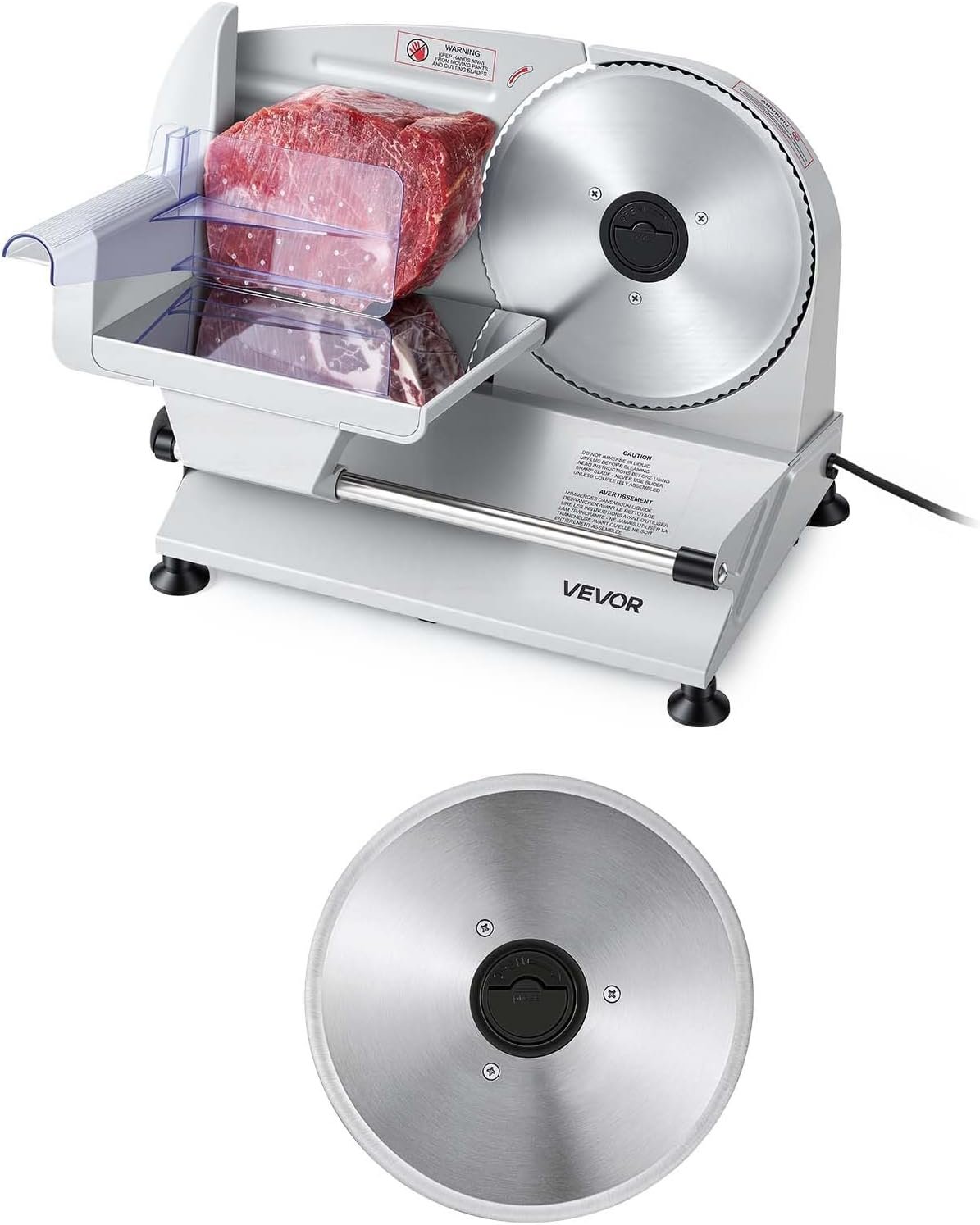VEVOR Meat Slicer, 7.5″ Electric Deli Slicer with 2 SUS420 Blades & 0-0.6″ Adjustable Thickness, 200W Home Food-Slicer for Frozen Meat, Ham, Baguett, Steak, UL Approved