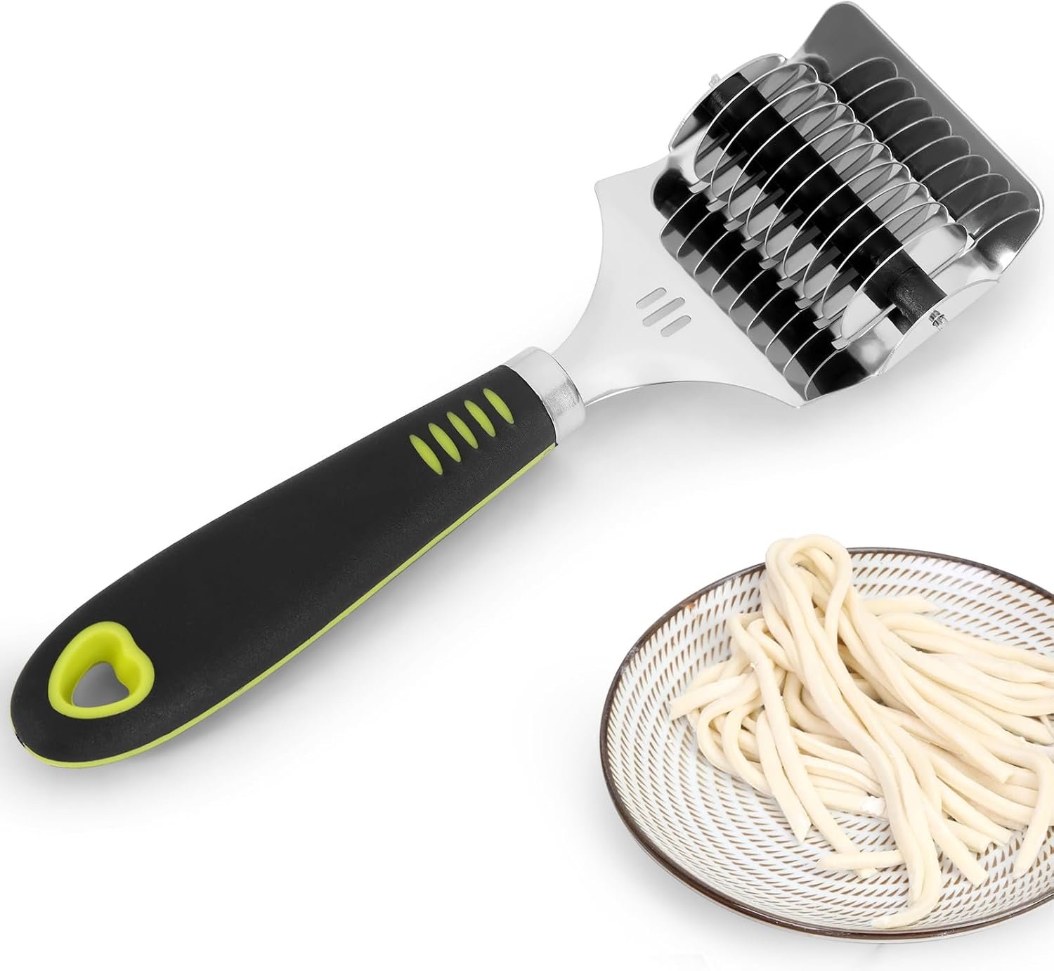 Pasta Cutter, Noodle Cutter with 9 Rolling Blades, Stainless Steel Manual Tool for 8 Even 6 mm Strips, Non-Slip Handle, for Homemade Pasta, Fettuccine and Dough