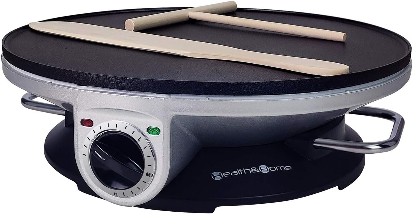 Health and Home Crepe Maker – 13 Inch Crepe Maker & Electric Griddle & Non-stick Pancake Maker-Crepe Pan (Silver-A)