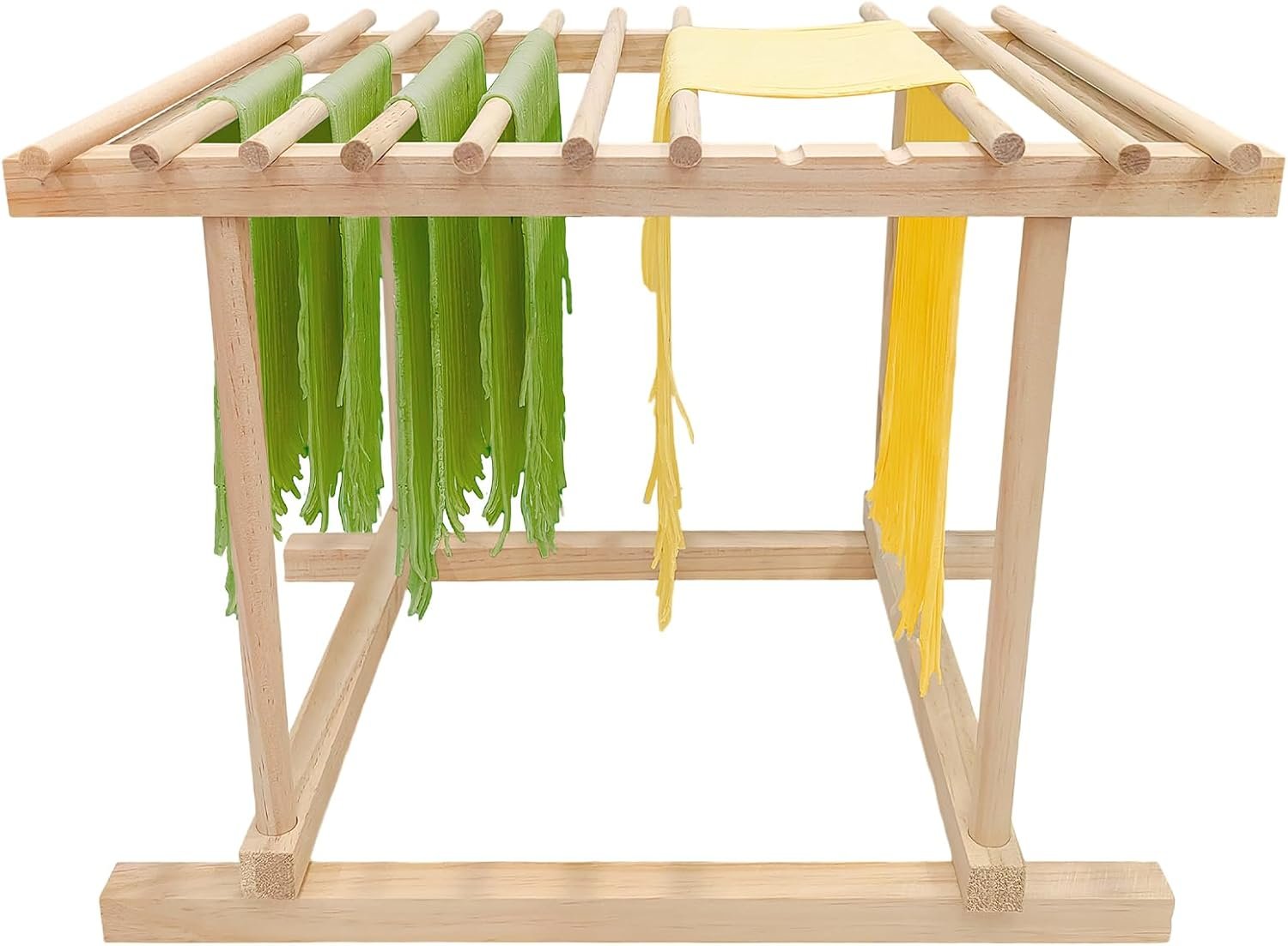 Pasta Drying Rack, Wooden Noodle Drying Rack for Pasta with 12 Detachable Rods & Fixed Grooves, Effortless Pasta Transfer, Holds Short/Long Noodles