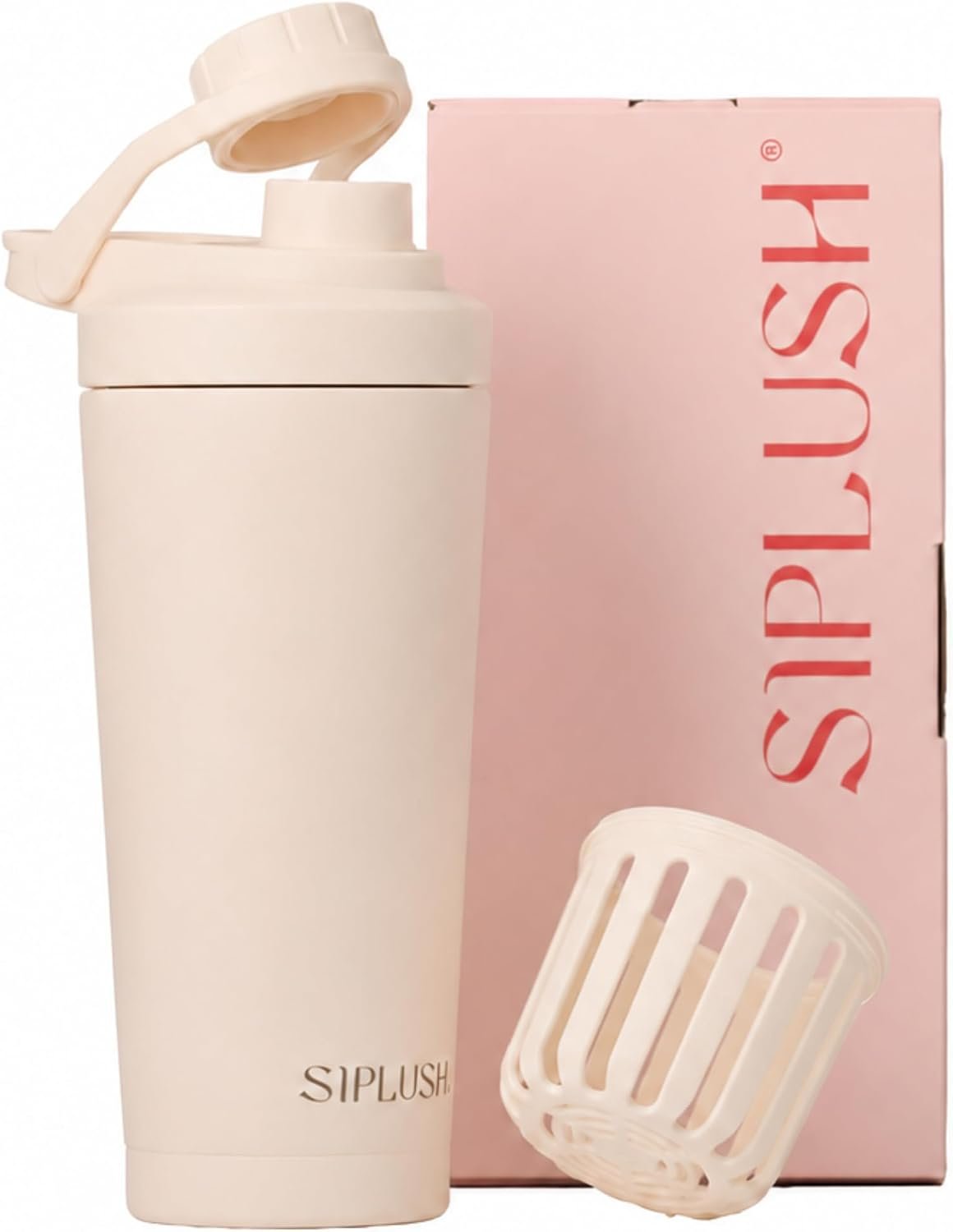 Insulated Protein Shaker Bottle 24oz, Dishwasher Safe, Creamy Pink | BPA free, Quiet mixing, No blender ball, Insulated cup, Twist-lock lid, Leak-free, Malibu Sands, Clean wellness routine