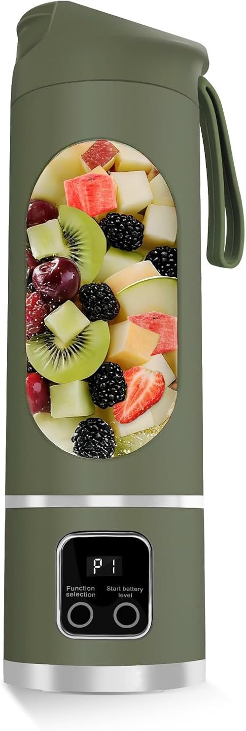 Portable Blender for Smoothies, 500ML USB Rechargeable Juicer Cup (Green) | 12-Blade Personal Smoothie Blender, Mini Mixer for Protein Shakes, Travel, Gym, Office and Home