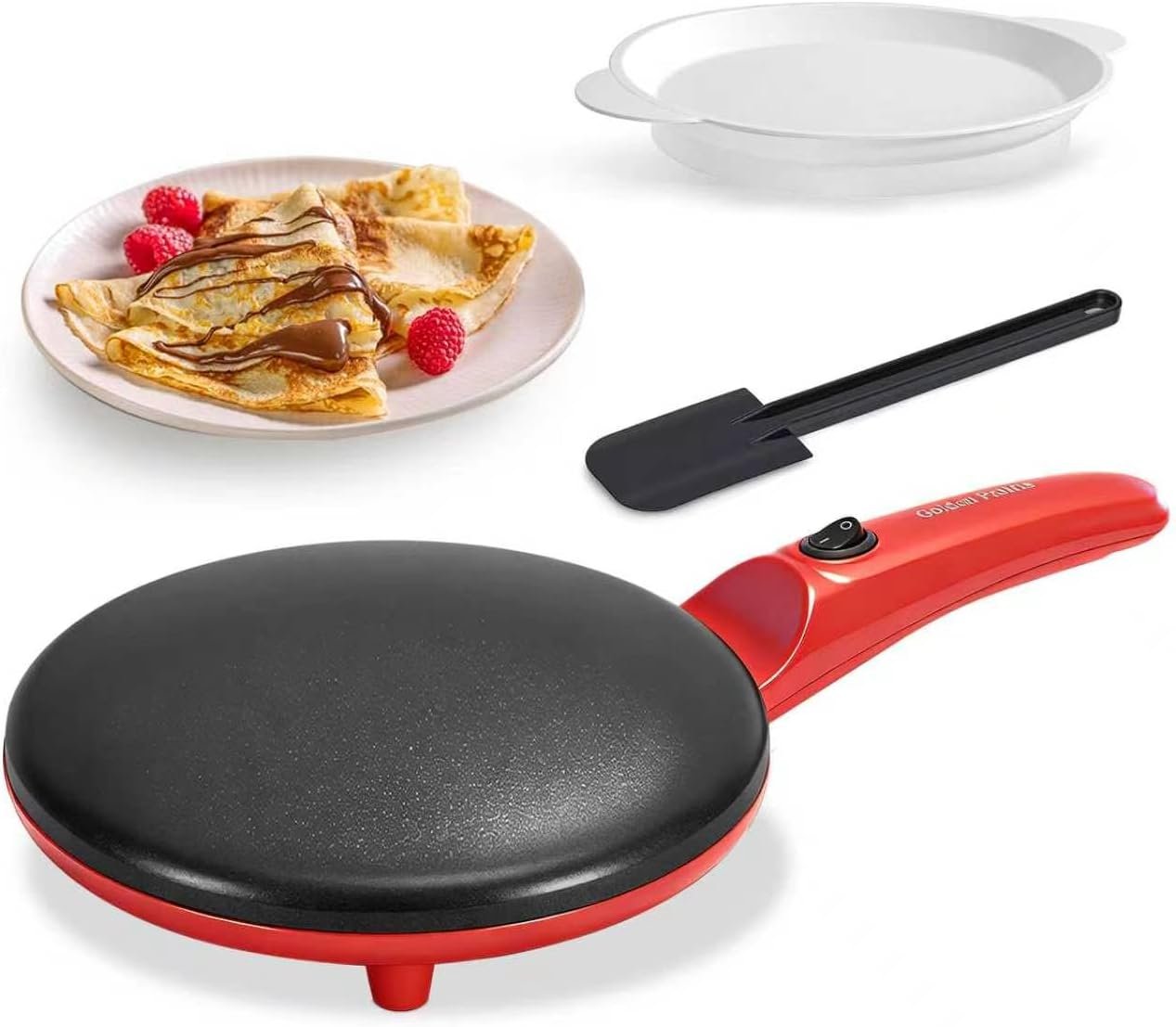 Crepe Maker Electric, 8″ Crepe Pan Nonstick with Batter Spreader & Dipping Tray, 800W Quick Heat-Up & Auto Temperature Control for Perfect Pancakes, PFOA & BPA Free, Easy Clean Red