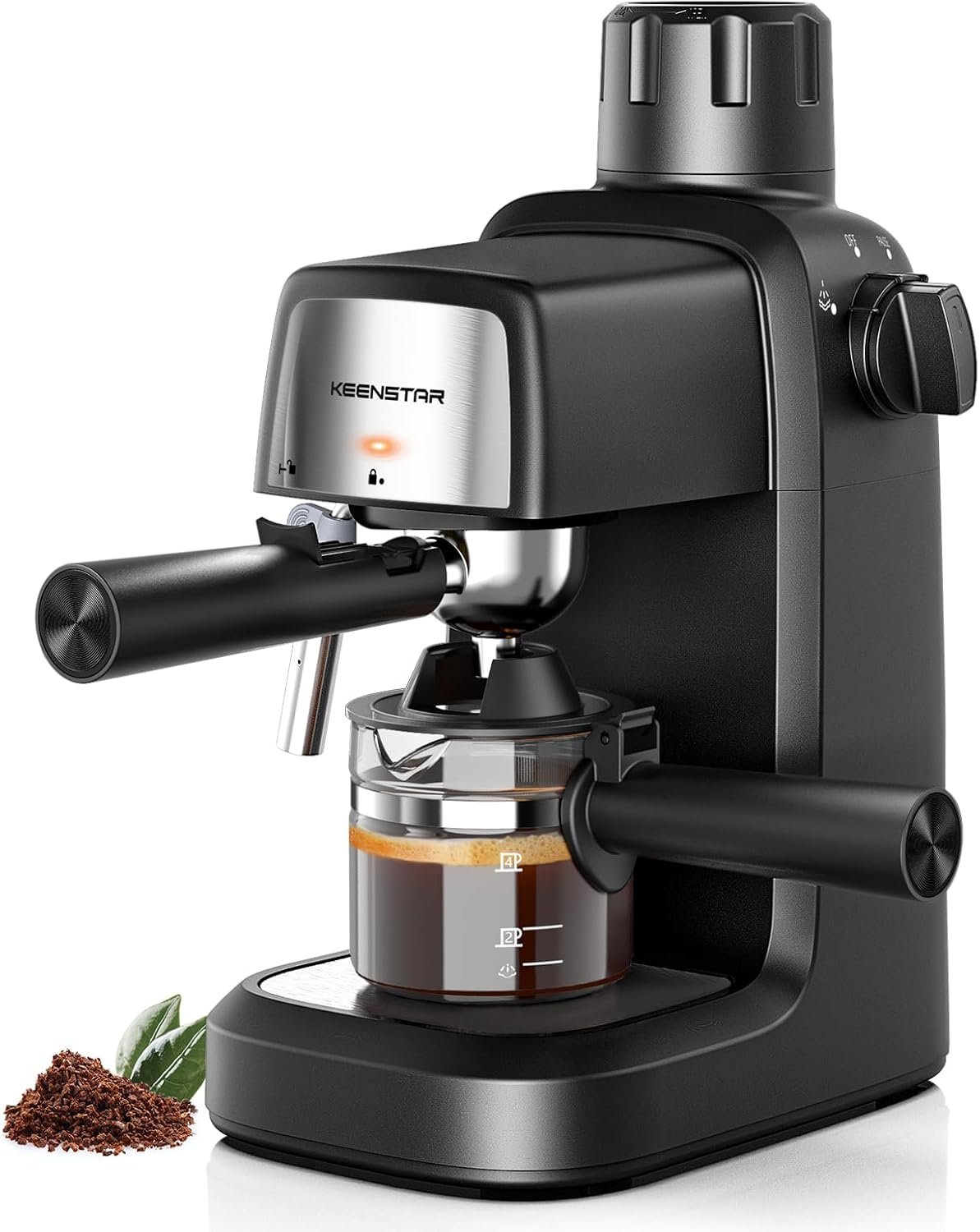 KEENSTAR 3.5Bar Espresso Machine with Milk Frother, 800W Compact Expresso Coffee Machines with Preheating Function, 4 Cup Espresso Maker for Latte or Cappuccino Upgraded Version