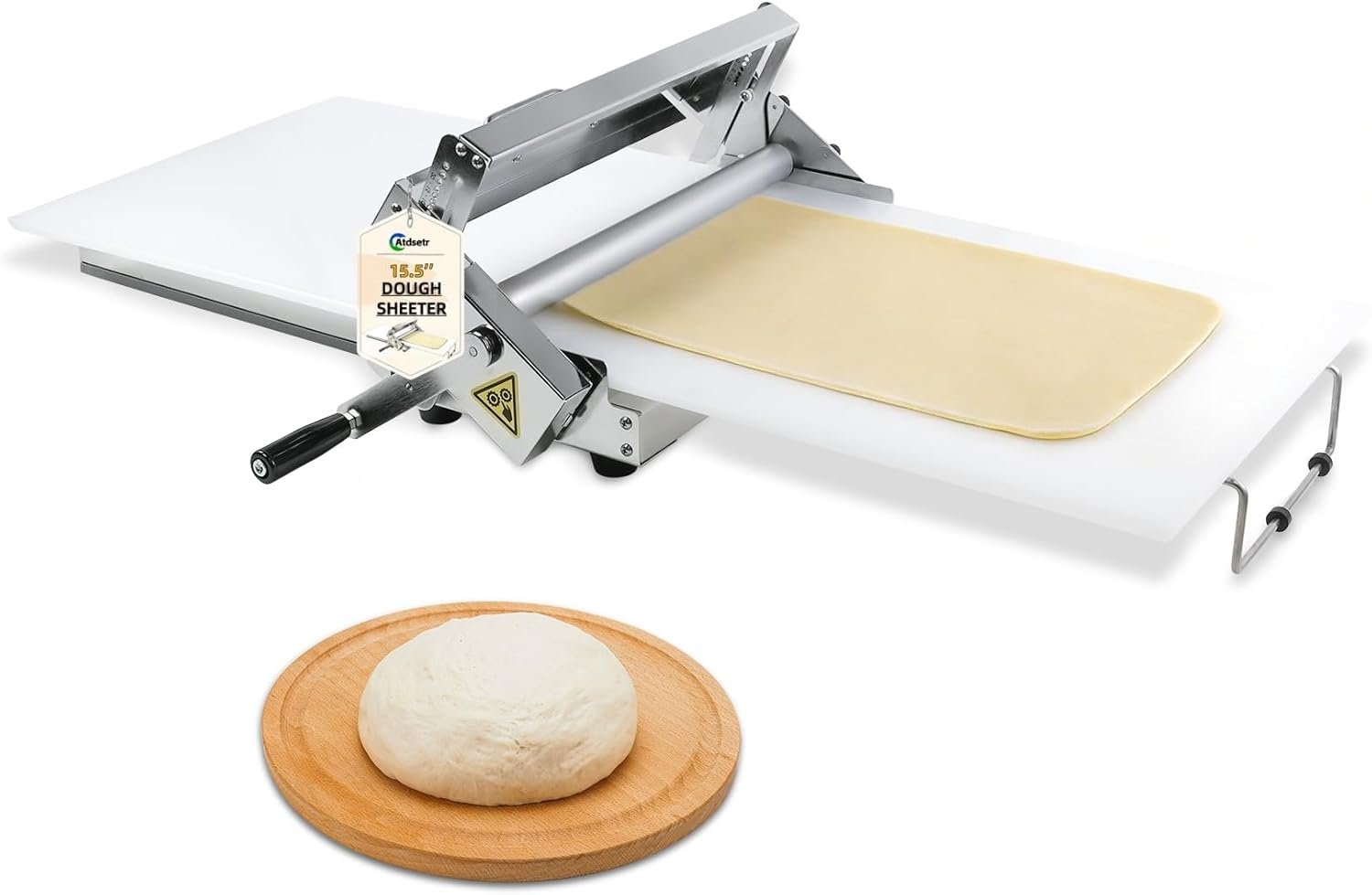 Folding Dough Sheeter (15.5″)，Folding Dough Rolling Machine，Manual Dough Sheeter，Stainless Steel Dough Machine With 55 Adjustable Thicknesses, Commercial Grade Capacity (1 Rolling Surface)