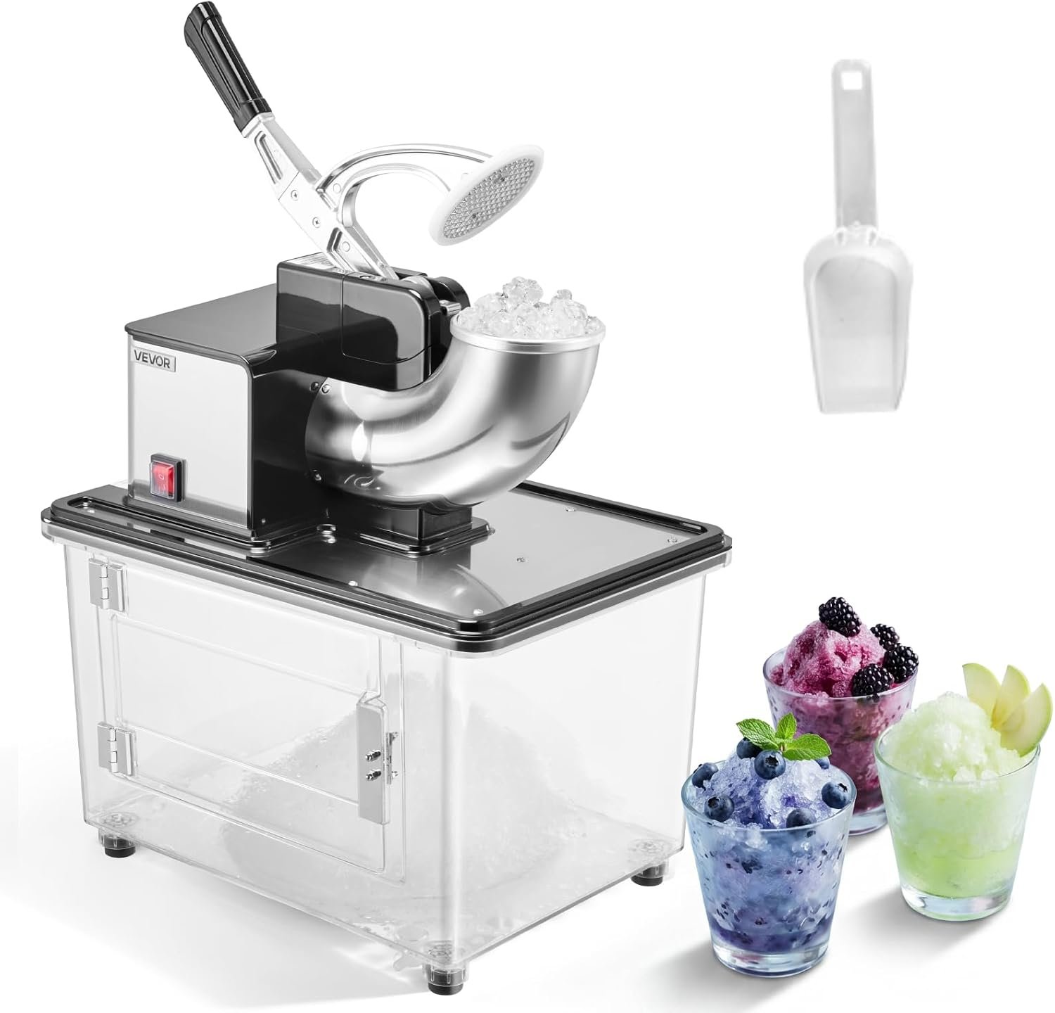 VEVOR Commercial Ice Crusher 661LBS/H, 350W Electric Snow Cone Machine with 4 Blades, 2000RPM Stainless Steel Shaved Ice Machine with 11 Gal Crushed-Ice Box, for Family Restaurants Bars, Black