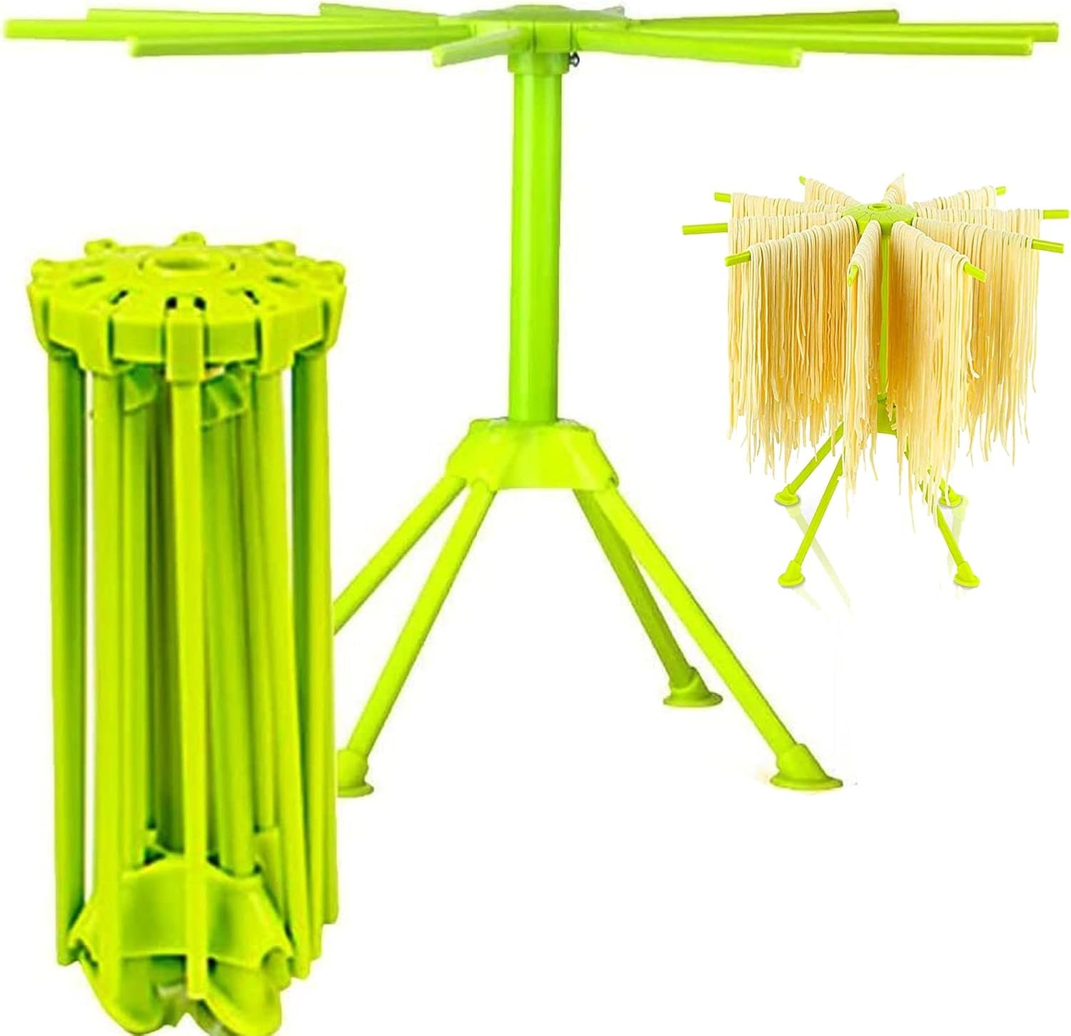 Kitchen Pasta Drying Rack Folding, iPstyle Spaghetti Drying Rack Noodle Stand with 10 Bar Handles Green
