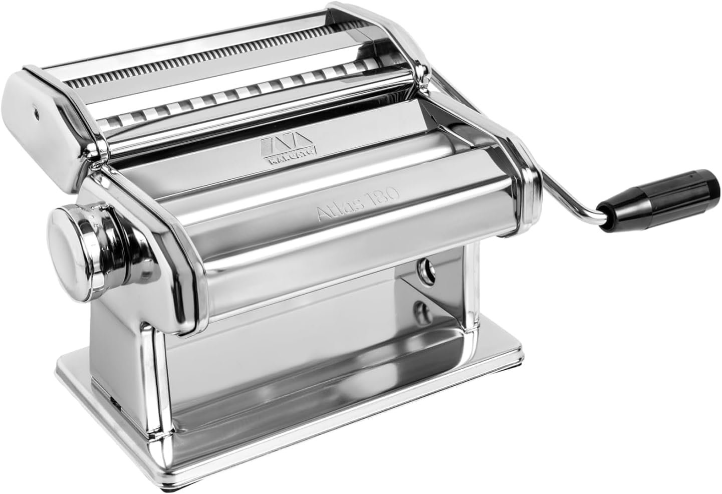 Marcato Atlas 180 Classic Premium Pasta Machine. Wide Manual Pasta Maker with Built-In Cutter for Lasagna, Fettuccine & Tagliolini, 10 Thickness Settings, Chrome Steel Construction, Made in Italy