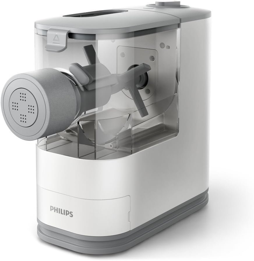 Philips Kitchen Appliances Compact Pasta and Noodle Maker, Viva Collection, Comes with 3 Default Classic Pasta Shaping Discs, Fully Automatic, Recipe Book, Small, White (HR2370/05)