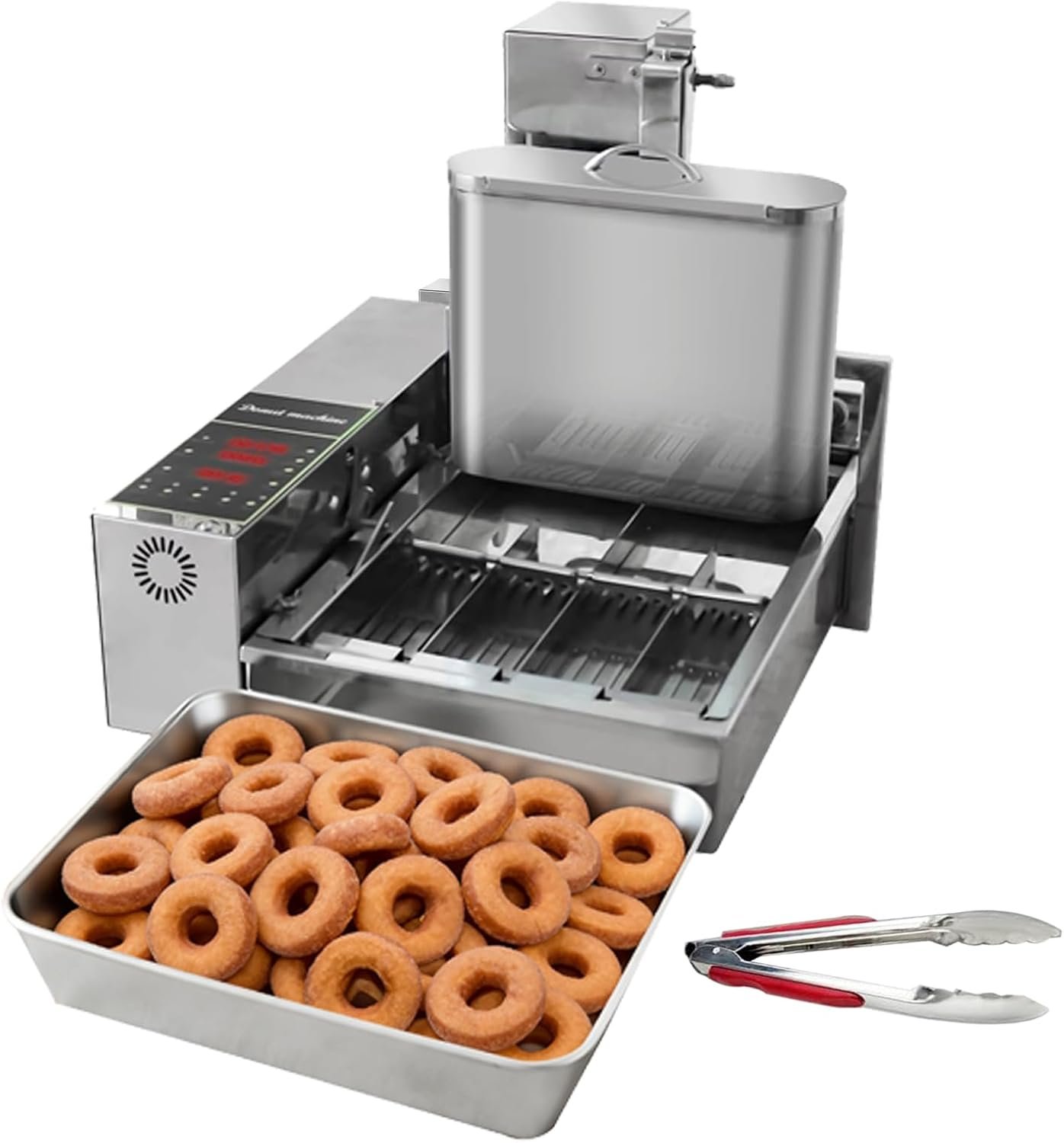 HNZXIB 1800+pcs/hour Mini 4-Row Donut Maker, Automatic Donut Machine, Commercial Doughnut Frying Maker, 5 Gears Adjustment, 110V 60Hz, 2000W, Stainless Steel, for Cafes, Bakeries, Restaurants