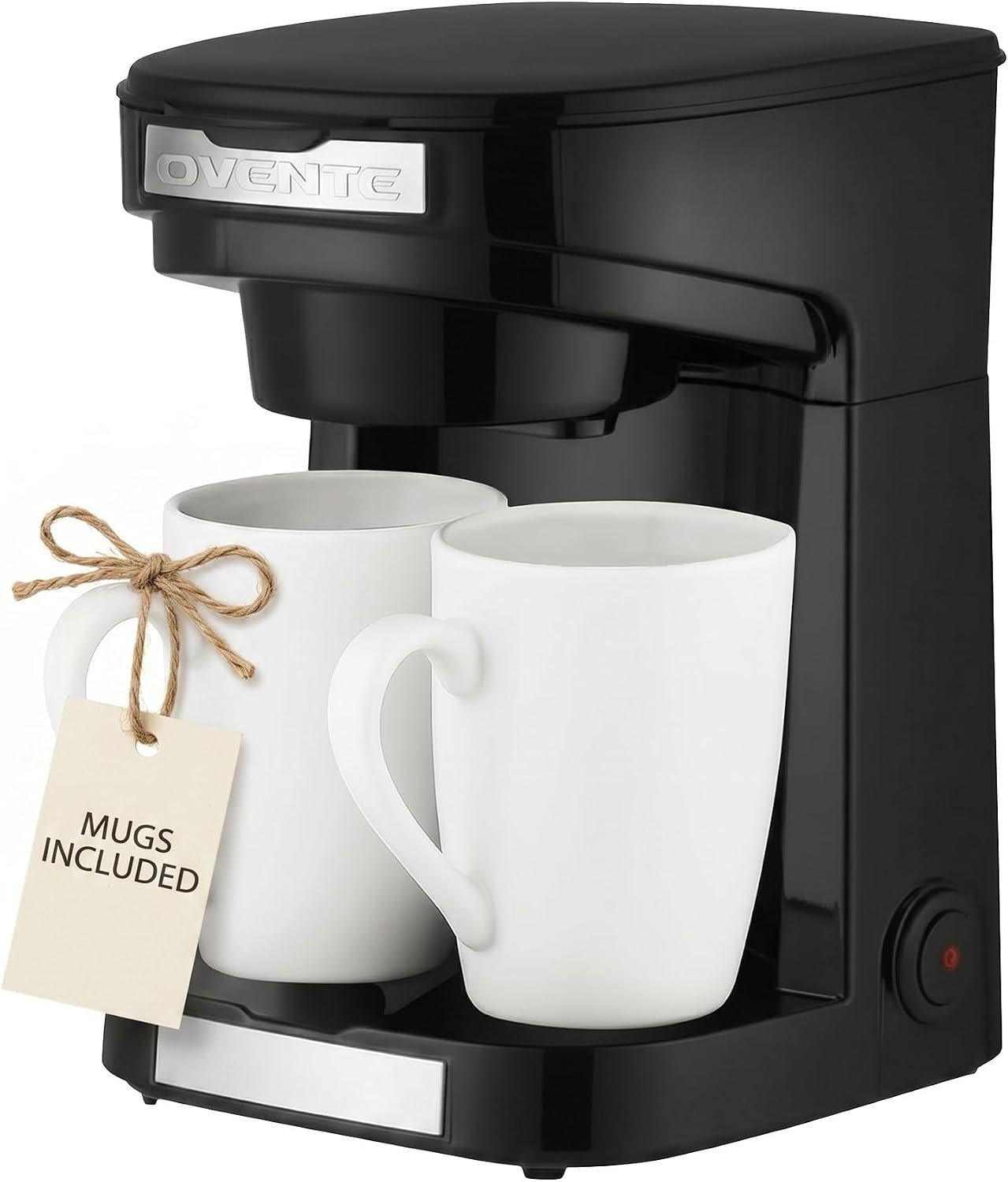 OVENTE Double Drip Coffee Maker. 2 Mugs Included. Coffee Machine. Auto Shut Off, Small Dual Drip Coffee Maker Machine. For Ground Coffee Only, Compact Kitchen or Office Essential, Black CMDD2MB