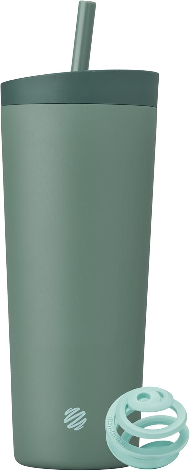 BlenderBottle 2-in-1 Insulated Stainless Steel Shaker Tumbler, Swig Leakproof Lid, Straw, BlenderBall, BPA Free, For Protein Shakes, Smoothies, And Pre Workout, 24 oz, Seaglass