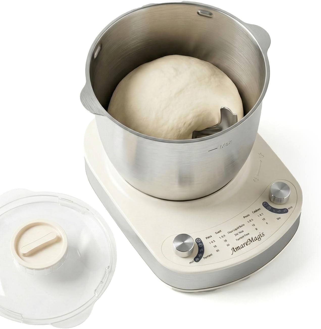 7.4QT Electric Dough Mixer with Timer & Fermentation, Dough Kneader Machine for Bread, Pizza, Pasta & Sourdough, Large Capacity Up to 2.1kg Dough, Hands-Free Kneading Machine for Home Baking